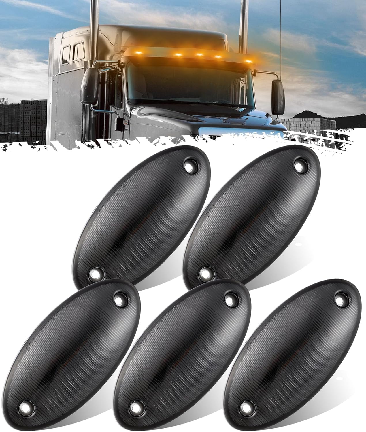 Partsam 5Pcs Cab Marker Roof Light 8885125 Smoke Lens