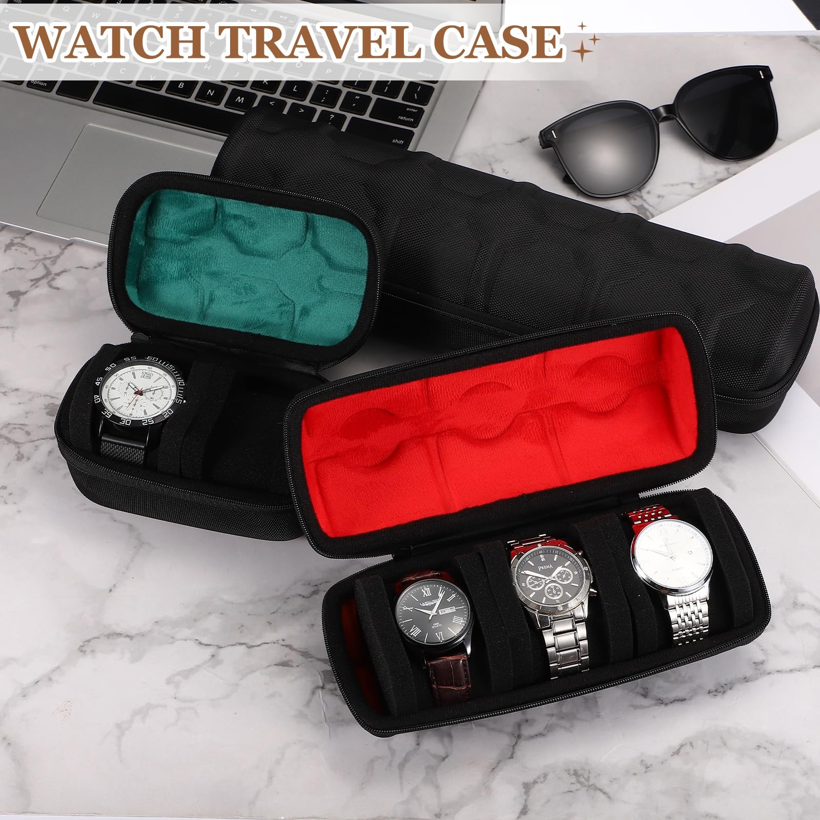 Estuche de viaje para relojes sourcing map, caja de almacenamiento portátil de 5 ranuras para relojes, estuche enrollable organizador para relojes de pulsera para hombres y mujeres, viajes, negocios