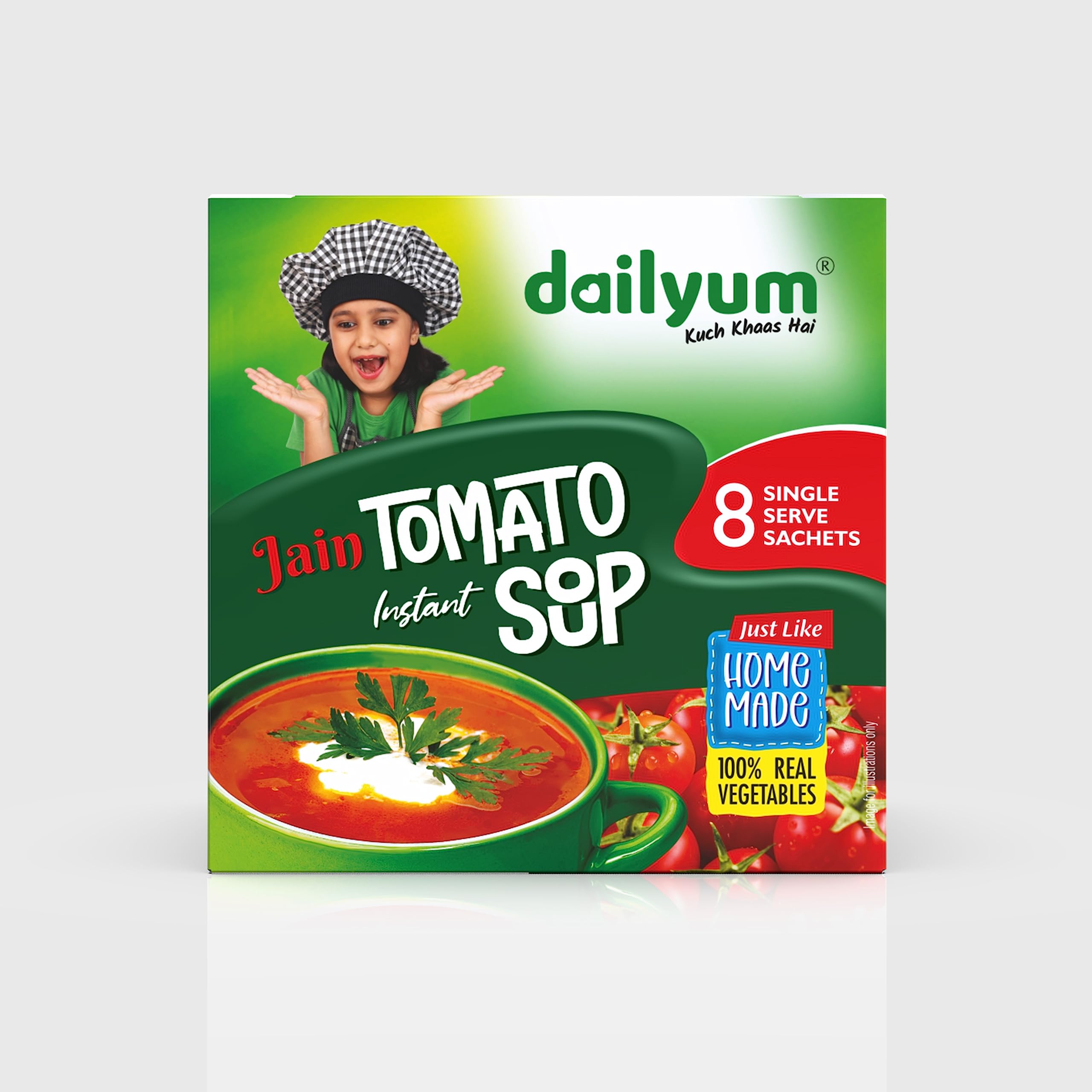 Dailyum Jain Instant Tomato Soup| 8 Single Serve Sachets | Just Boil-Stir-Sip | 12g Each Sip-A-Soup| Natural | No MSG | Pack of 2 Box | Travel friendly 1