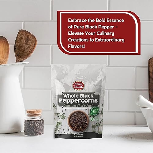 Miniatura 7 de Spicy World Granos de pimienta negra enteros 1 libra 16 onzas - Granos de pimienta Tellicherry esterilizados al vapor sin OMG para recambio de