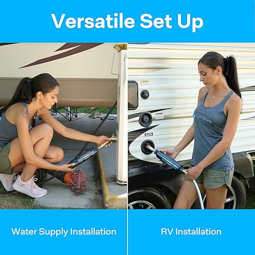 Miniatura 3 de SpiroPure Filtro de agua marino en línea para autocaravana multietapa con protector de manguera flexible, sedimento, carbono, agua dura, cloramina,