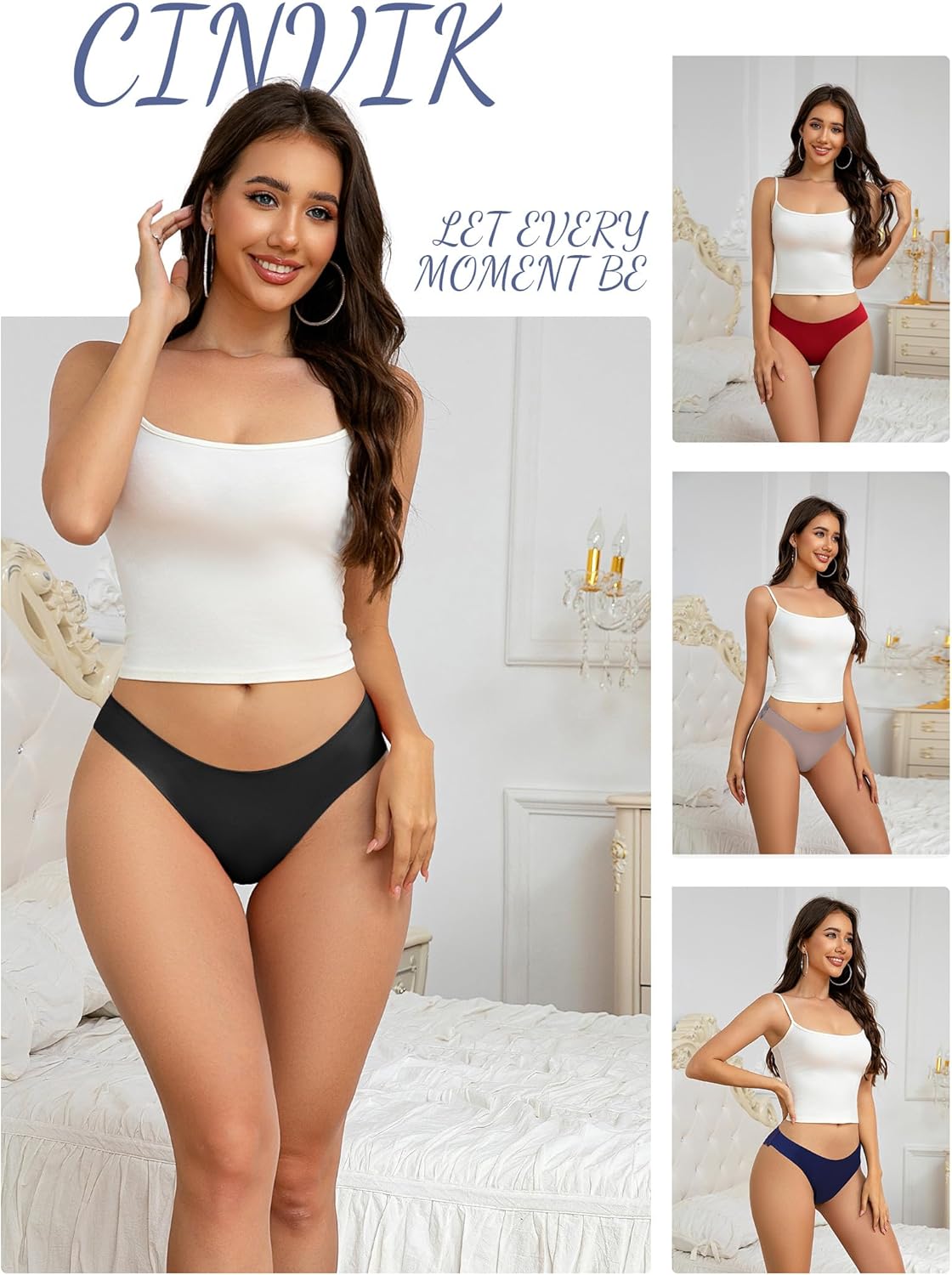 Cinvik Lace Bikini Underwear for Women Silk Panties Sexy Lingerie Sexy Panties Seamless Comfortable Colorful Female Pack - Image 2