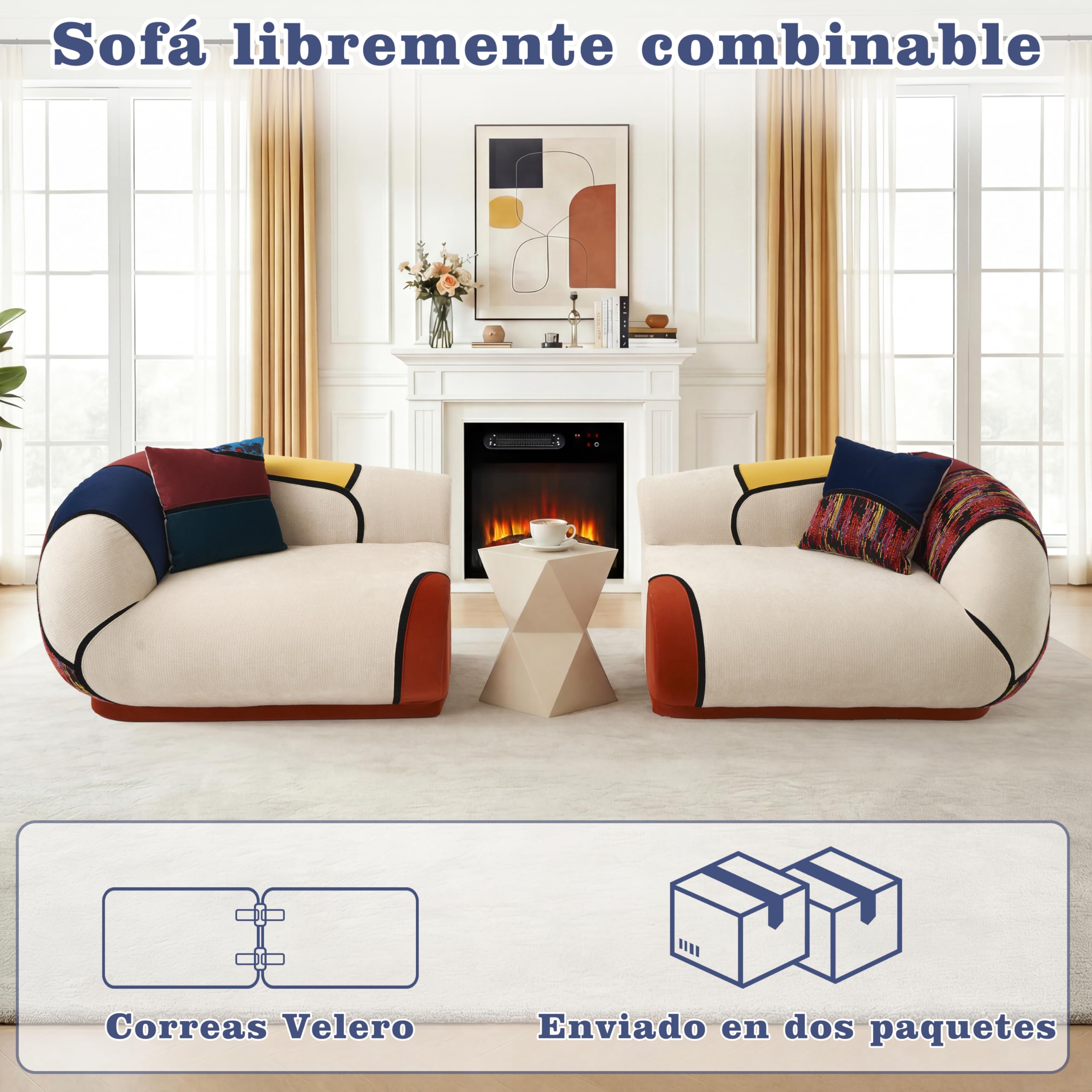 Vipbear Sofá de 3 Plazas de 265 cm, Sofá de Salon Estilo Bohemio, Tapizado de Chenilla Sin Muelles, Espuma de Alta Densidad, Modular para el Salon, No Requiere Montaje