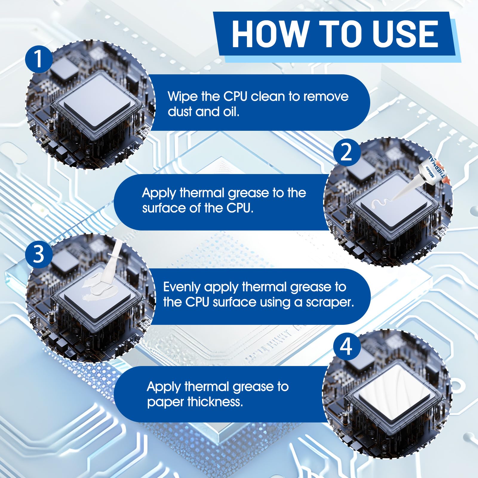 Miioto Thermal Paste, Pasta Termica CPU Alte Prestazioni, Pasta Termica CPU, Pasta Termica Adatto per CPU di Computer, Schede Grafiche, Alimentatori, Conduttività Termica 3-5w/(m·k), 200g-Bianco