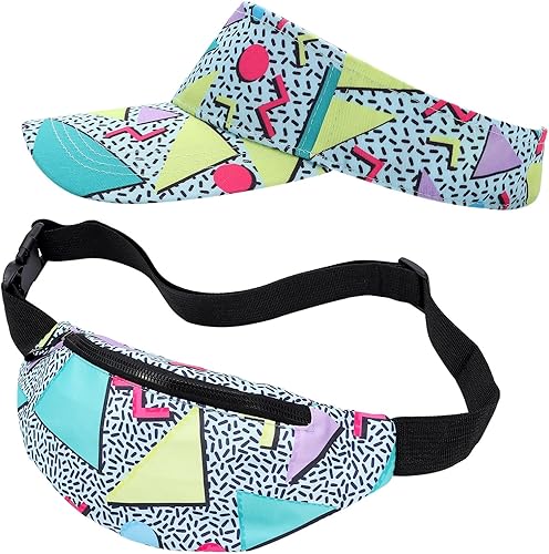 Paquete de 2 riñoneras de los años 80 y 90 con visera para el sol, riñonera, traje retro de los años 80 y 90, accesorios de moda para hombres y