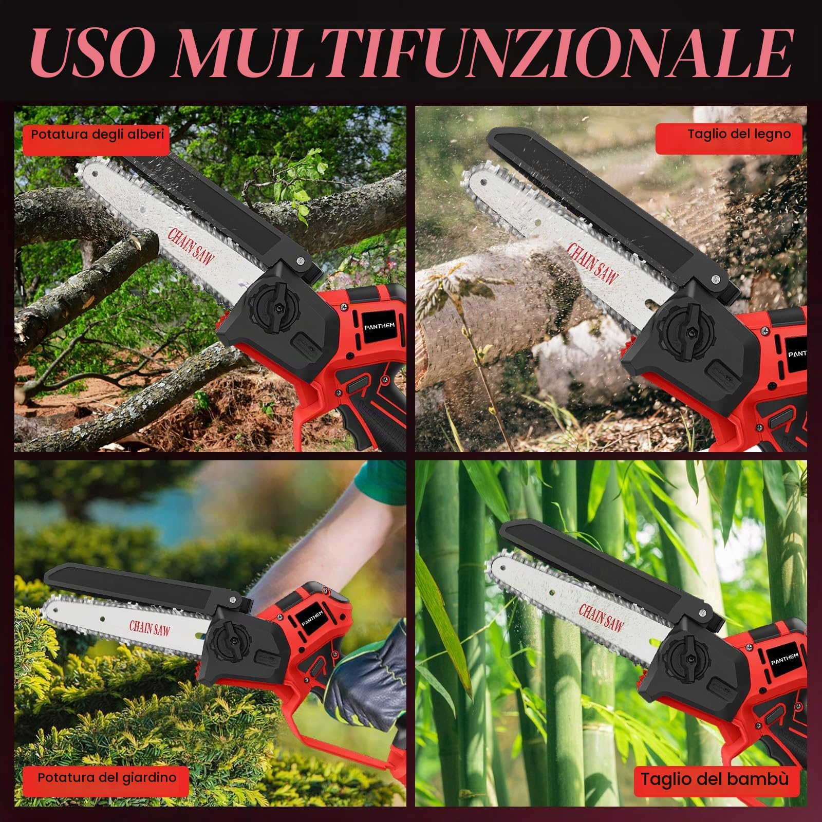 Mini motosega a batteria compatibile con Milwaukee 18V (senza batteria), motosega elettrica a batterie 8 pollici 6 pollici senza spazzole, piccola motosega a catena con catena, serratura di sicurezza