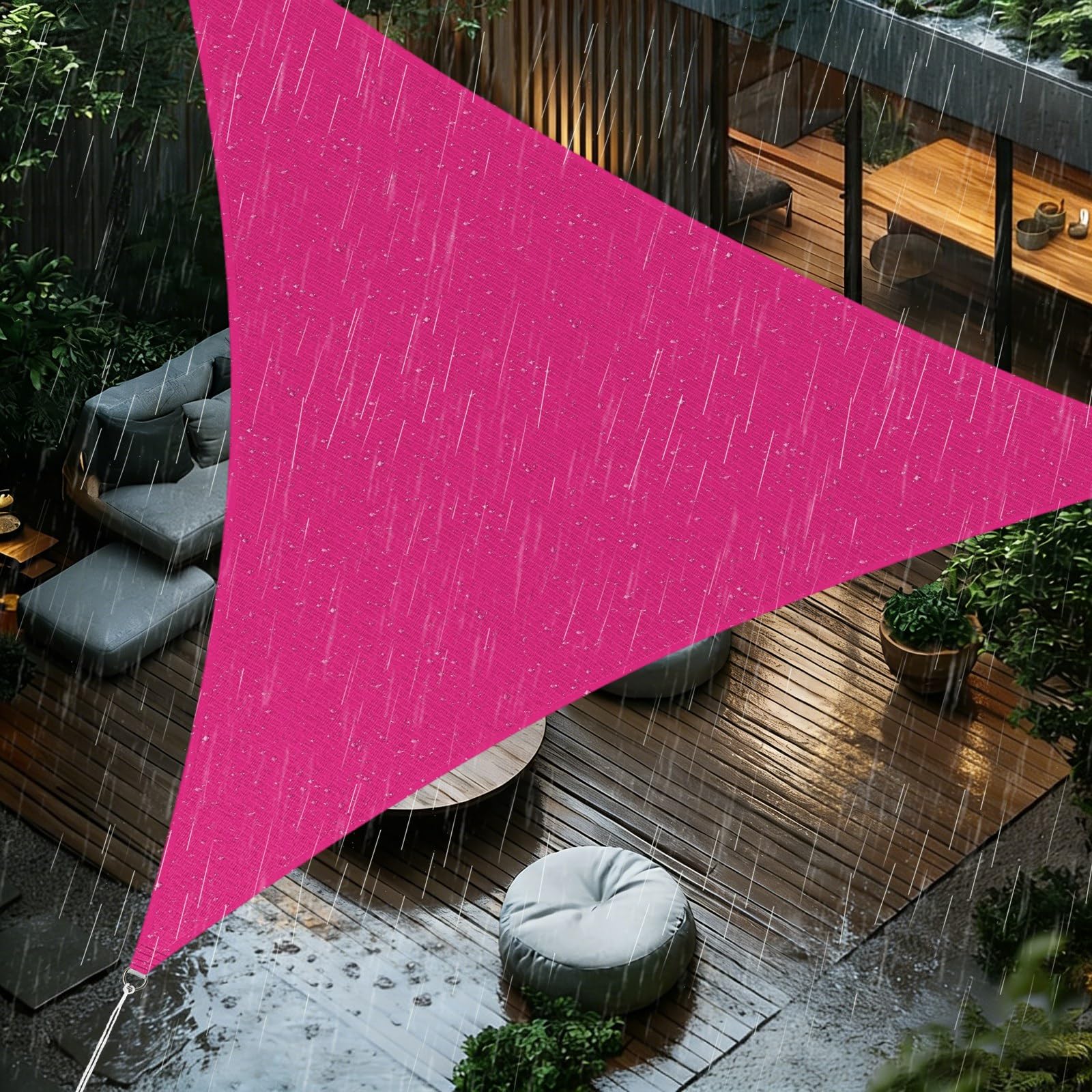 Sun Shade Sail 2.4x2.4x2.4m Triangle Waterproof PES Polyester 98% UV Block Sunscreen Awning Canopy for Outdoor Garden Patio Yard Lawn Party, Fuchsia