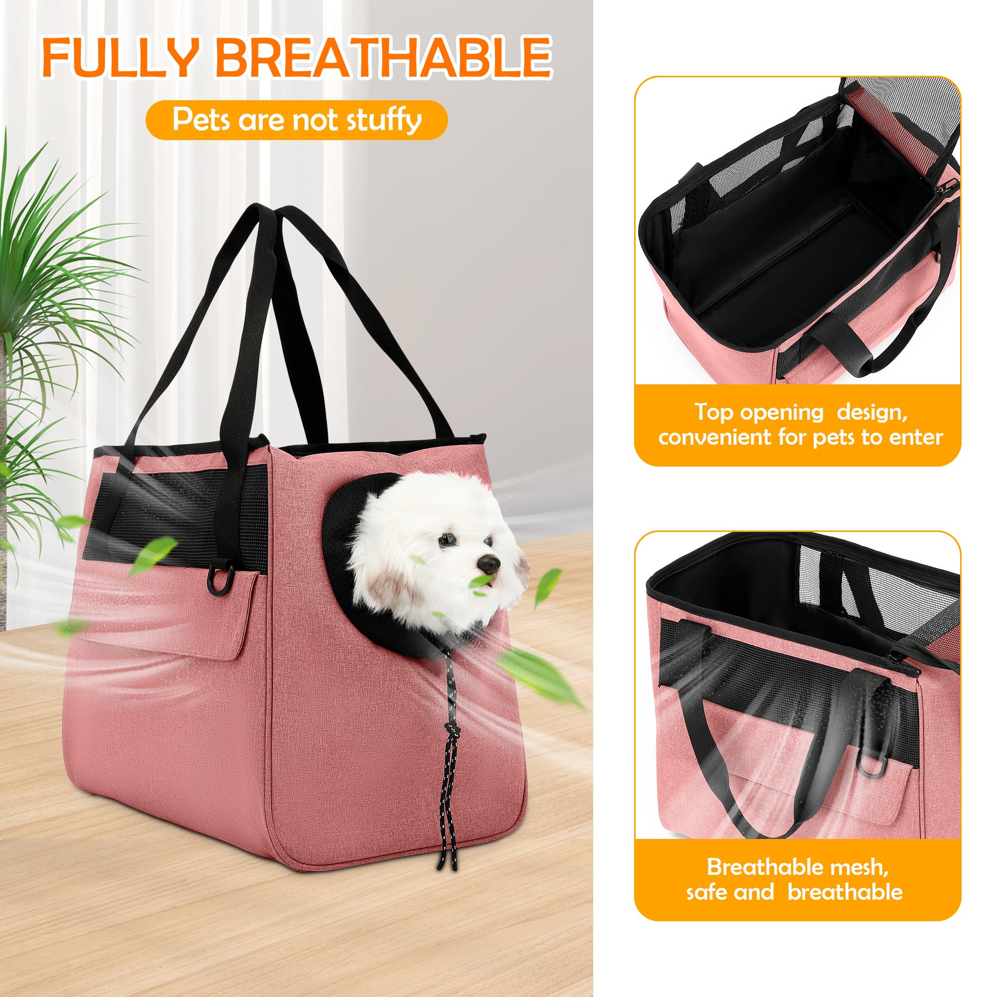 ALLSOPETS Sac pour Chien Sac à Main Respirant pour Chat Sac à Bandoulière pour Animaux de Compagnie Sac de Transport pour Chien avec Laisse de Sécurité et Poches pour Chiens Chiots Chats Rose