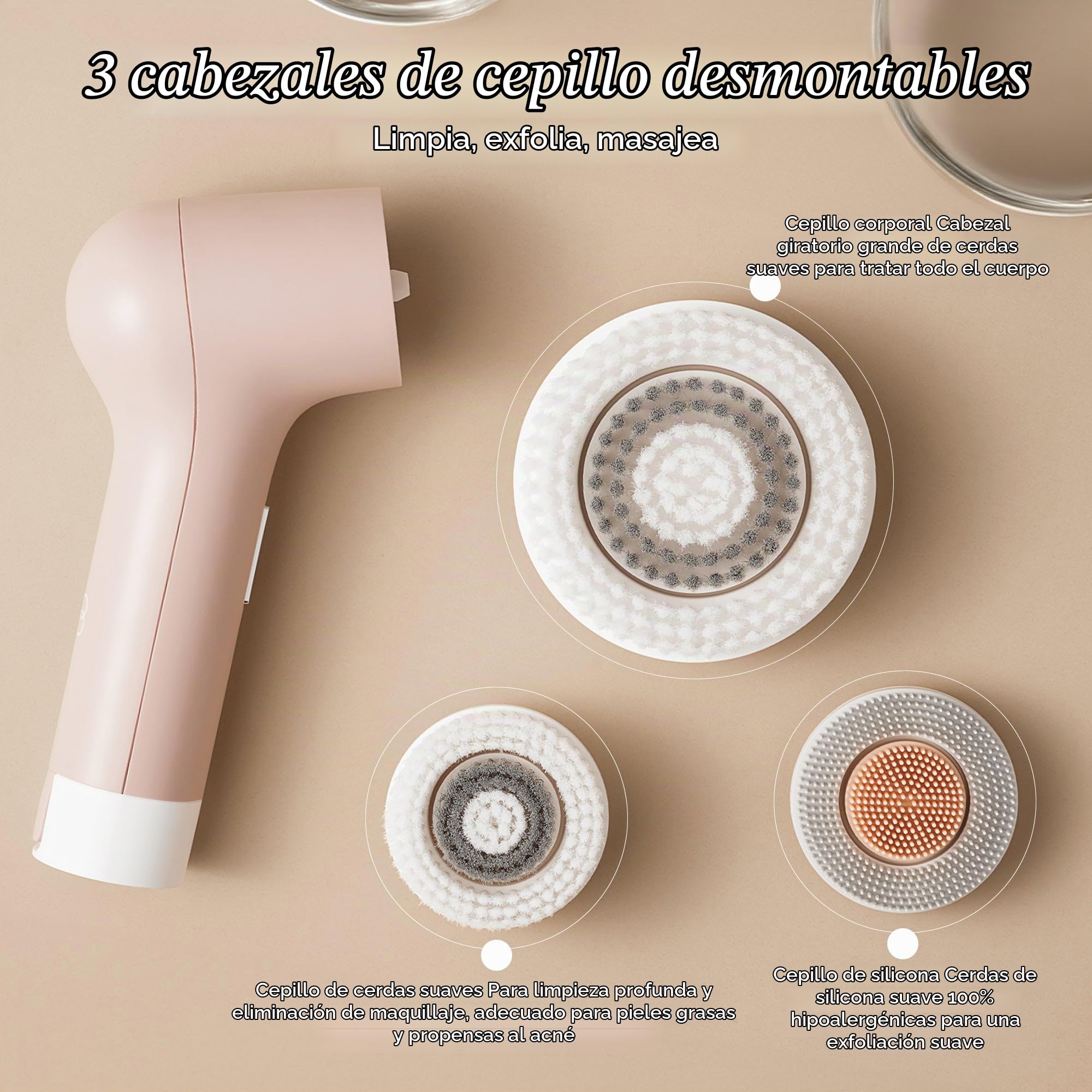 Cepillo de limpieza para el rostro y el cuerpo Gloa de Project E Beauty | 3 cepillos de limpieza | Limpiador de poros | Cepillos exfoliantes para la limpieza | Exfoliante para el rostro y el cuerpo