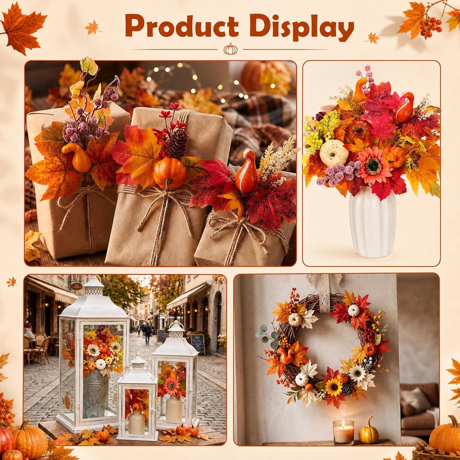 28 Pcs Fall Flower Pick, Artificial Floral Leaf Stem, 12 Inch, Maple Leaf