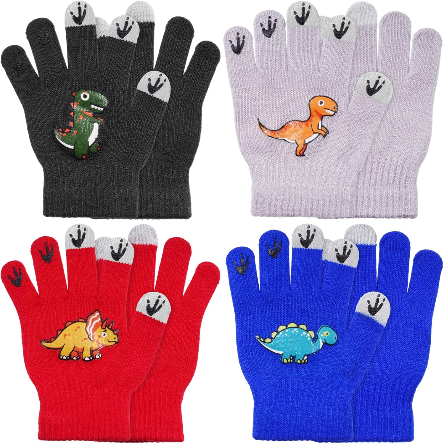 4 Pairs Kids Winter Touchscreen Gloves Warm Fleece Lined Child Knit Gloves Elastic Cuff Winter Texting for Girls Boys