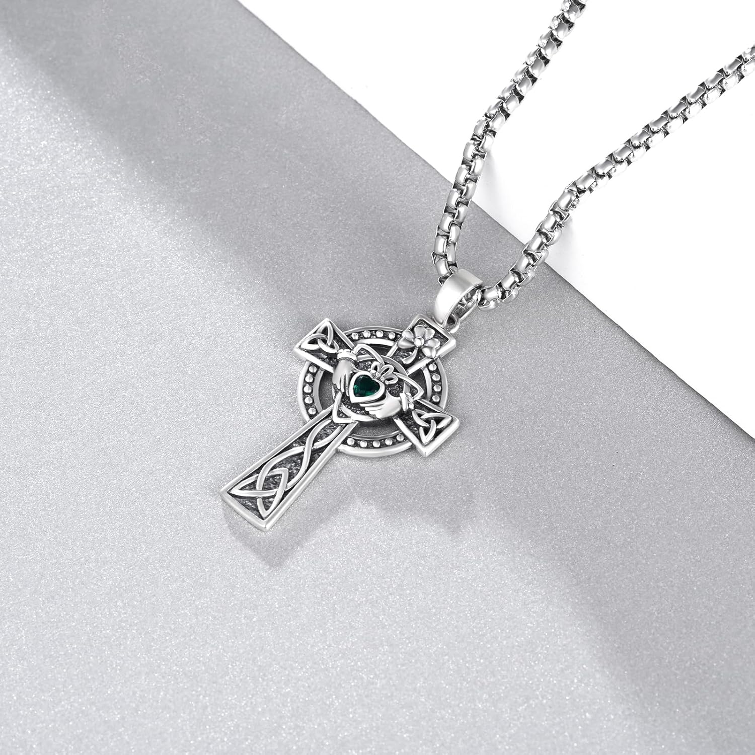 Celtic Cross Necklace for Men 925 Sterling Silver Irish Clover Necklace Claddagh Necklaces for Women Religious Amulet Gifts - Image 3