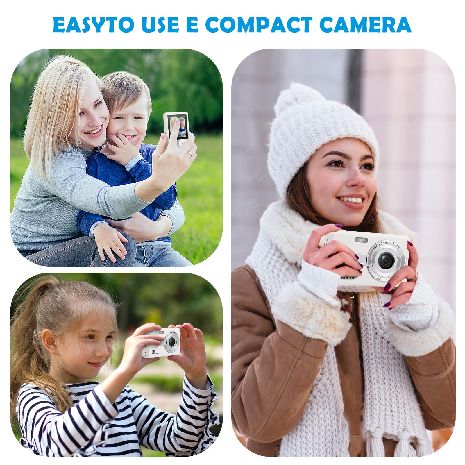 Digitale camera 1080p 44MP fotocamera fototoestel met 32G kaart 16X digitale zoom digitale camera met batterij draagbare eenvoudige digitale camera voor kinderen, student, tieners, beginners, senioren