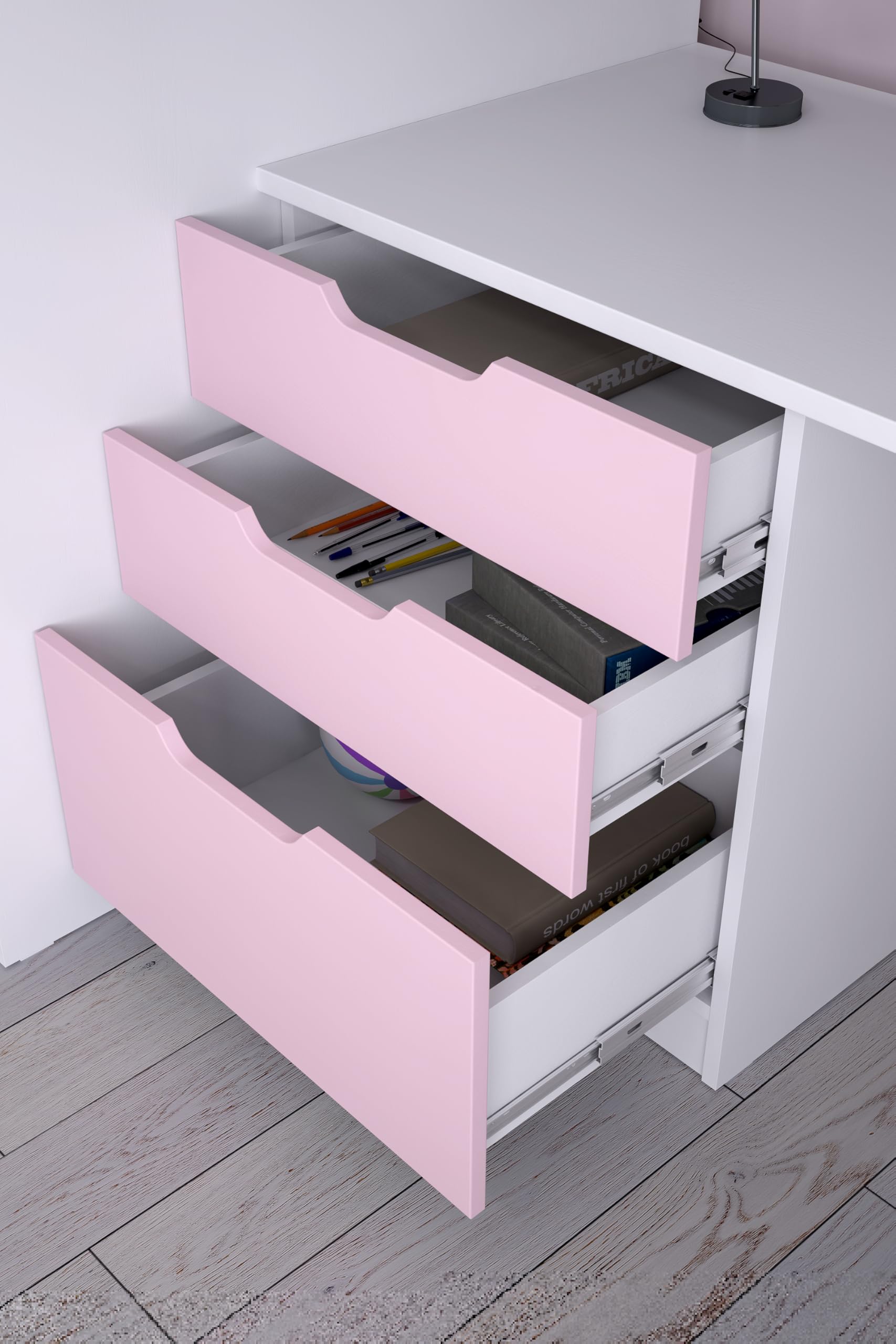 Shefa Kids Hochbett Mit Schreibtisch - Platzsparendes 5-in-1 Hochbett Kinder Mit Treppe, Kleiderschrank, Regal & Arbeitsbereich - Rosa, Belastbar Bis 90 Kg, Maße: 206 x 107 cm