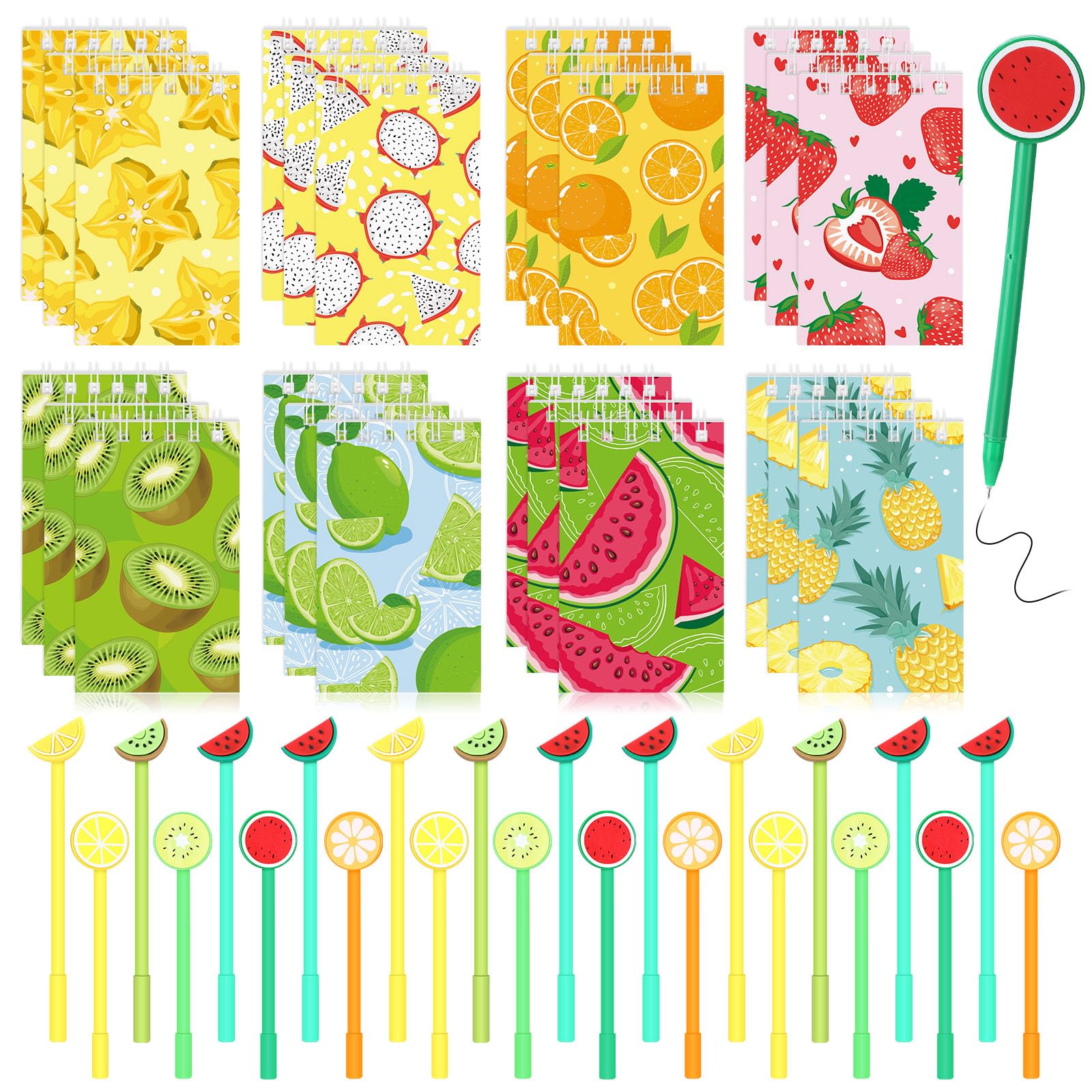 Yeaqee 48 Pcs Fruit Mini Notebooks and Ballpoint Pens Fruit Party Favors