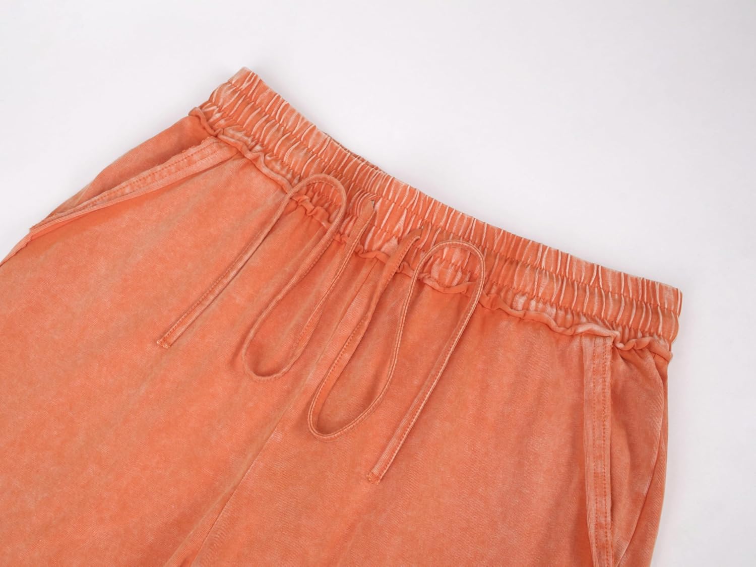 miduo Womens Elastic High Waist Drawstring Wide Leg Cropped Mineral Wash Lounge Pants with Side Pockets Casual Trousers