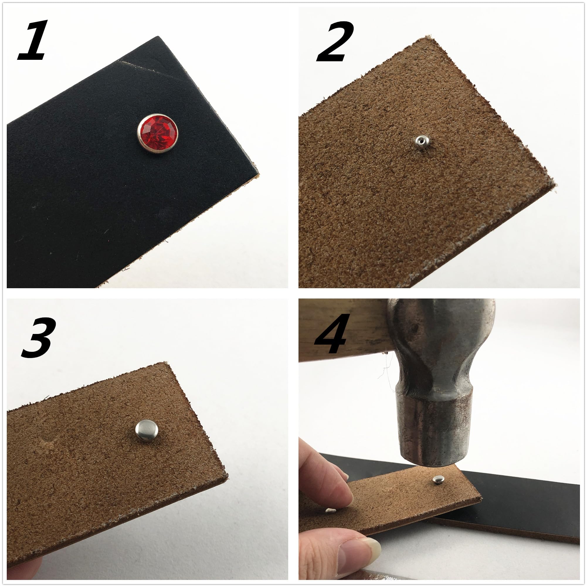 360 Sets 6 mm CZ++-Kristallnieten, versilbert, gemischte Farbflecken, Nieten, Doppelkappen-Punk-Spikes für Lederhandwerk, Mix 01
