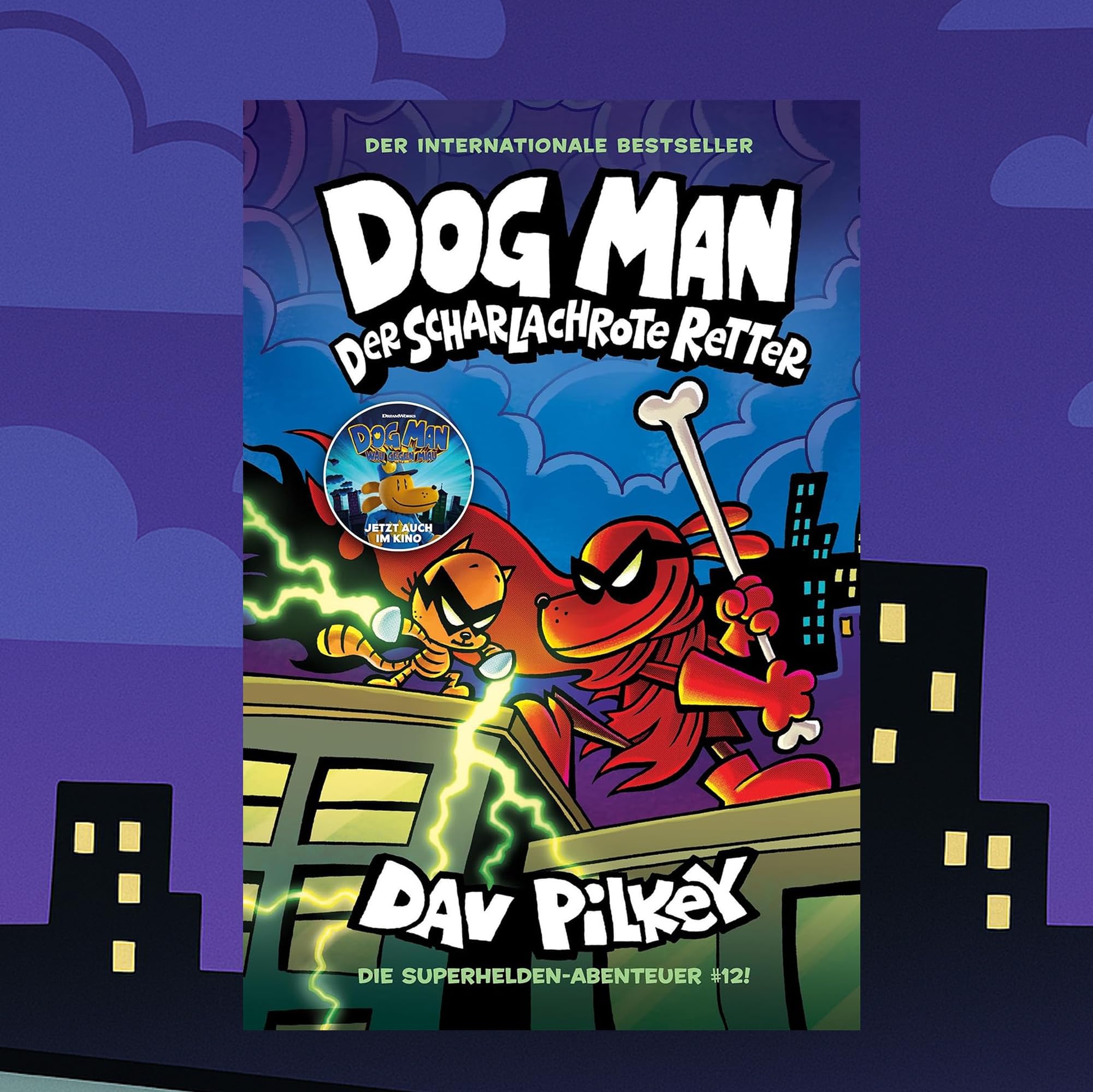 Dog Man Bücher Set Band 9-12 von Dav Pilkey – 4 Comic-Bände für Kinder: Schmutz und Sühne, Sturm und Drang, Zwanzigtausend Flöhe und Der scharlachrote Retter – lustige Kinderbücher + exkl. Lesezeichen