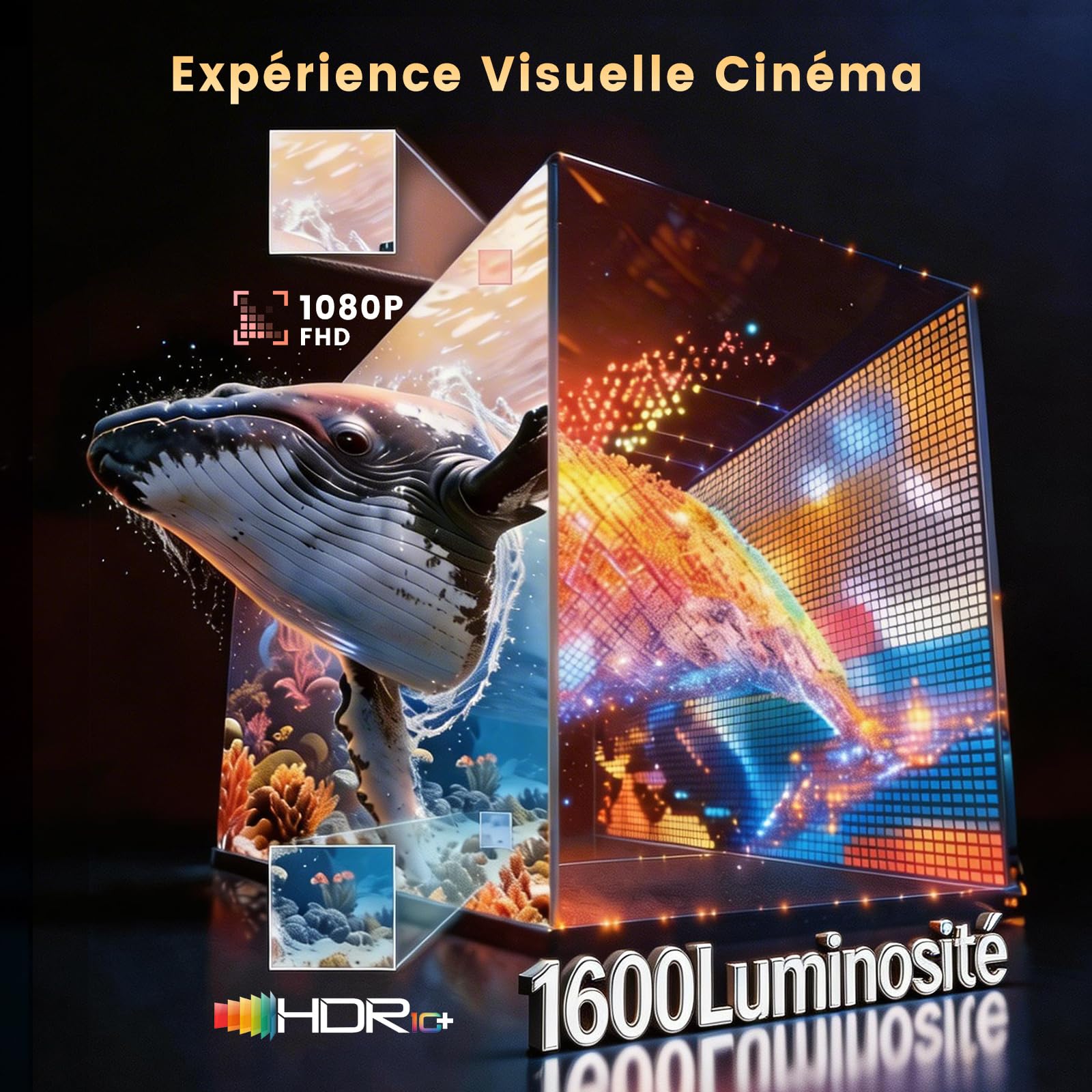 Jimveo Videoprojecteur 4K Mini Ultra Courte 1080P 1600 Lumens AutoFocus Keystone WiFi6 Bluetooth5.4