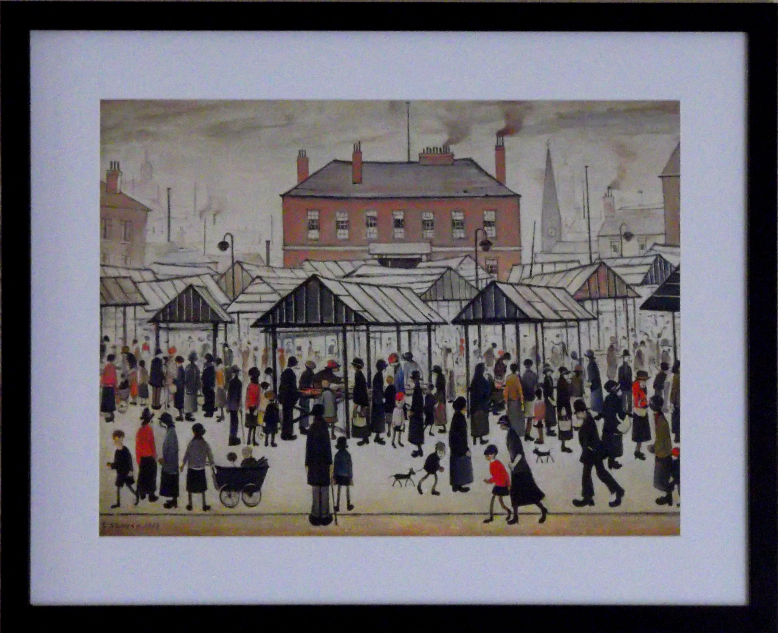 Stateoftheart-Uk Black Authentic L S Lowry Collection Of Prints - 21 X 17Inch Sustainable Wood Frame - Large Market Scene - Image In A Mount