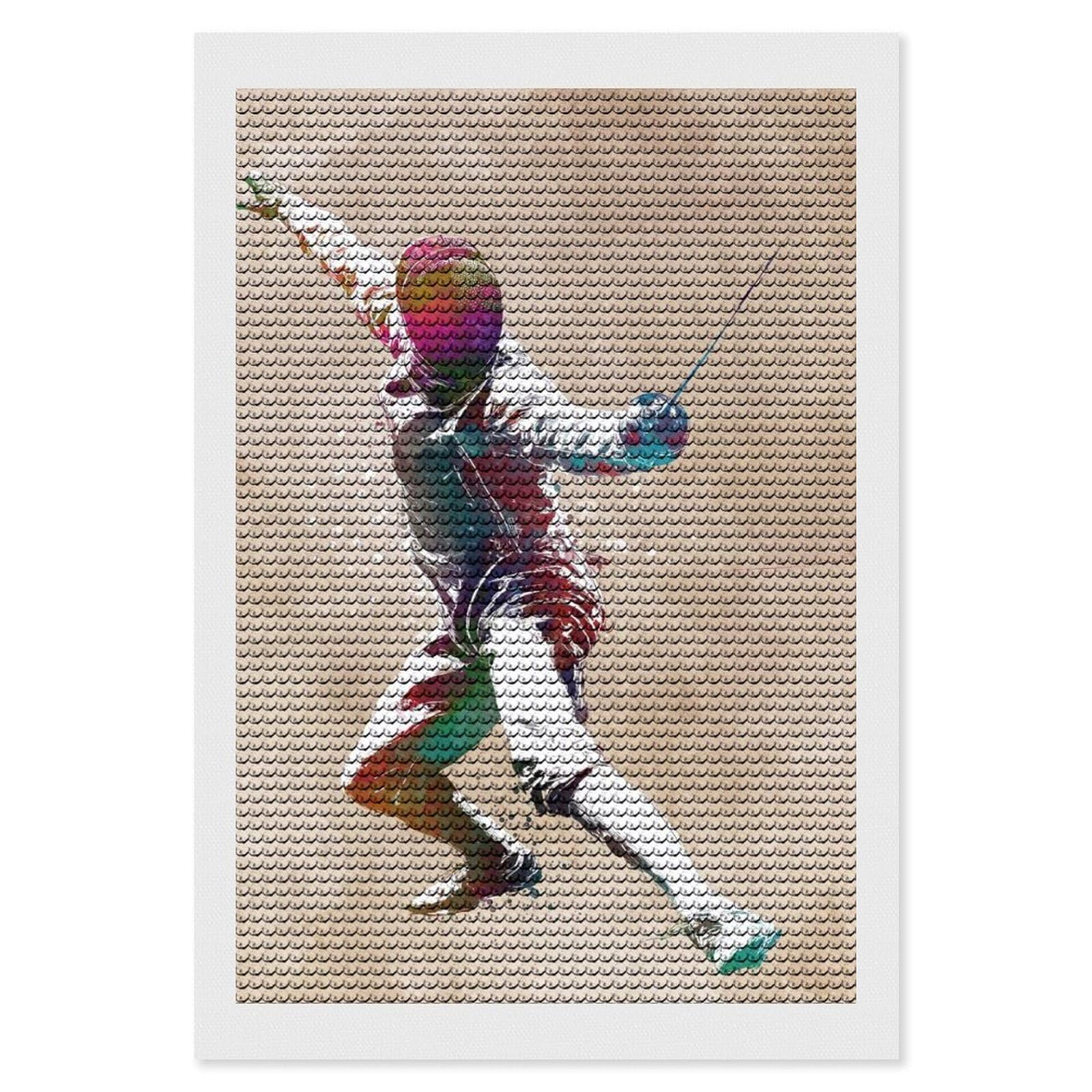 Junmoney Fencing Watercolor Art DIY Diamond Art Canvas Kit 8"x12", Adhesive Canvas, Easy to Enjoy, Farmhouse Decor, Festive Craft Gift