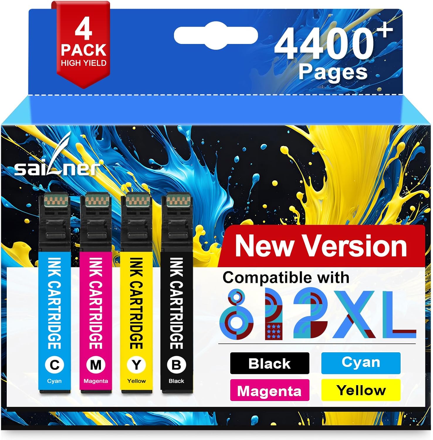 SAILNER Remanufactured Replacement for Epson 812XL Ink Cartridge Combo Pack 812 XL High Capacity (4-Pack) Smart Chip for Epson Workforce Pro WF-7820 WF 7840 WF-7310 Printer (Black Cyan Magenta Yellow)