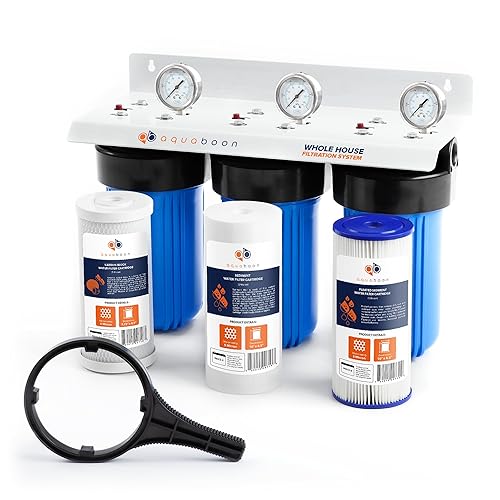 Aquaboon Sistema de filtración de agua para todo el hogar de 3 etapas para reducción de sedimentos y olores con filtros de agua de 10 x 4.5