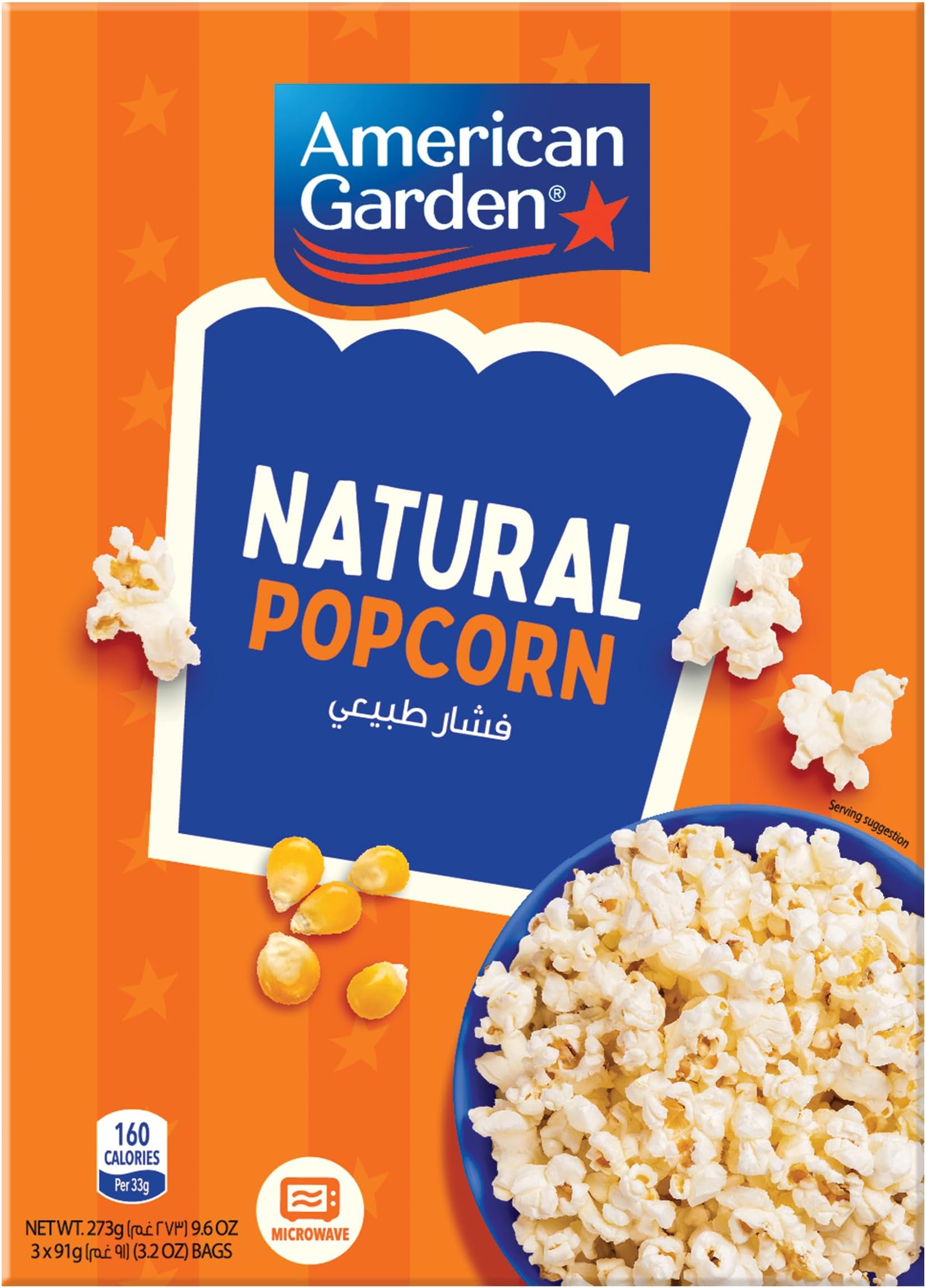Microwave Natural Popcorn, Gluten-Free, 273g (3 Bags of 91g)