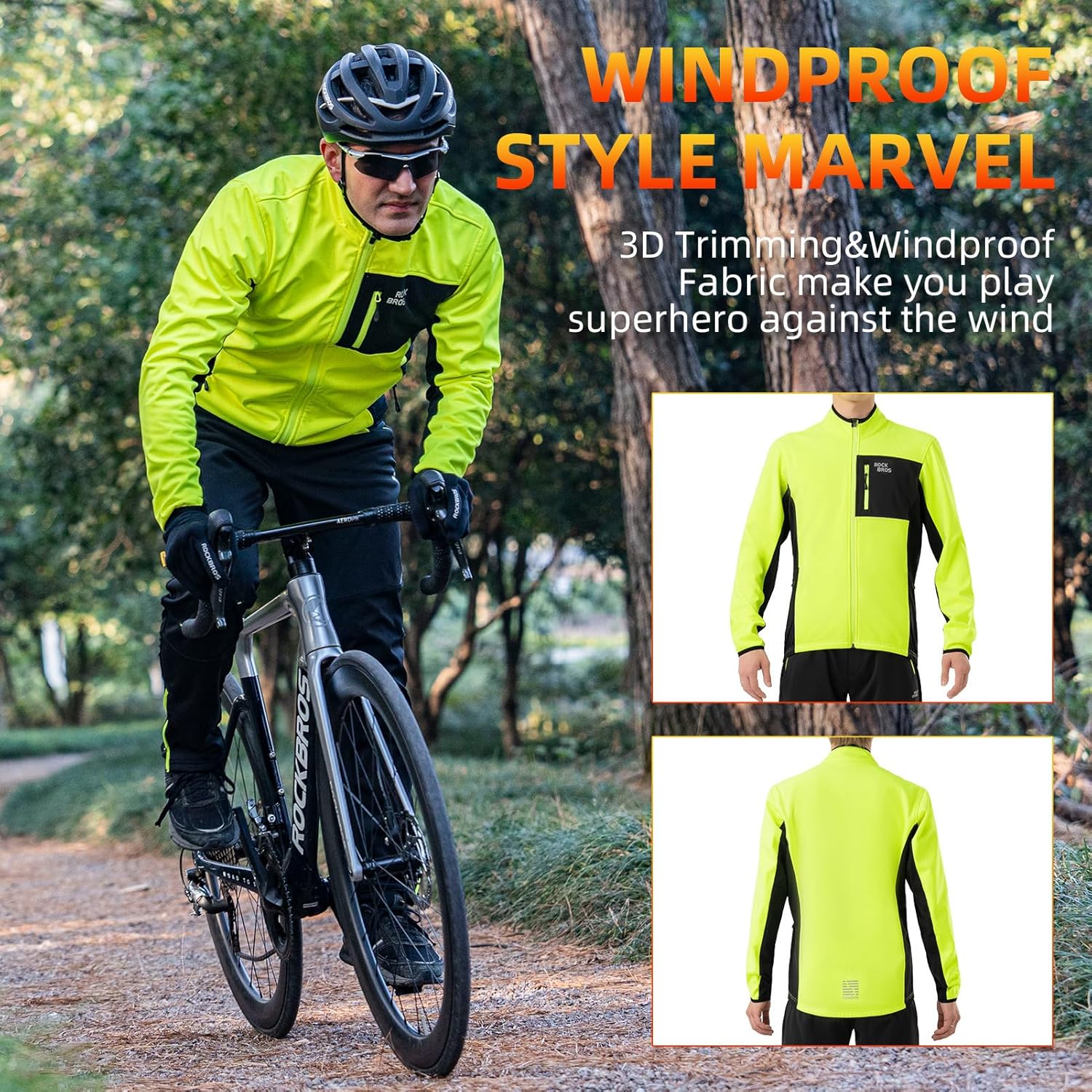 ROCKBROS Cycling Jackets for Men Winter Thermal Bike Jackets Breathable Cycling Windbreaker with 3 Pockets - Image 3