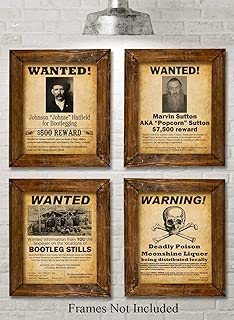 Bootleggers Wanted Posters - Set of Four Photos (8x10) Unframed - Makes a Great Gift Under $20 for Home Brewers, Home Bars or Man Cave Decor - coolthings.us