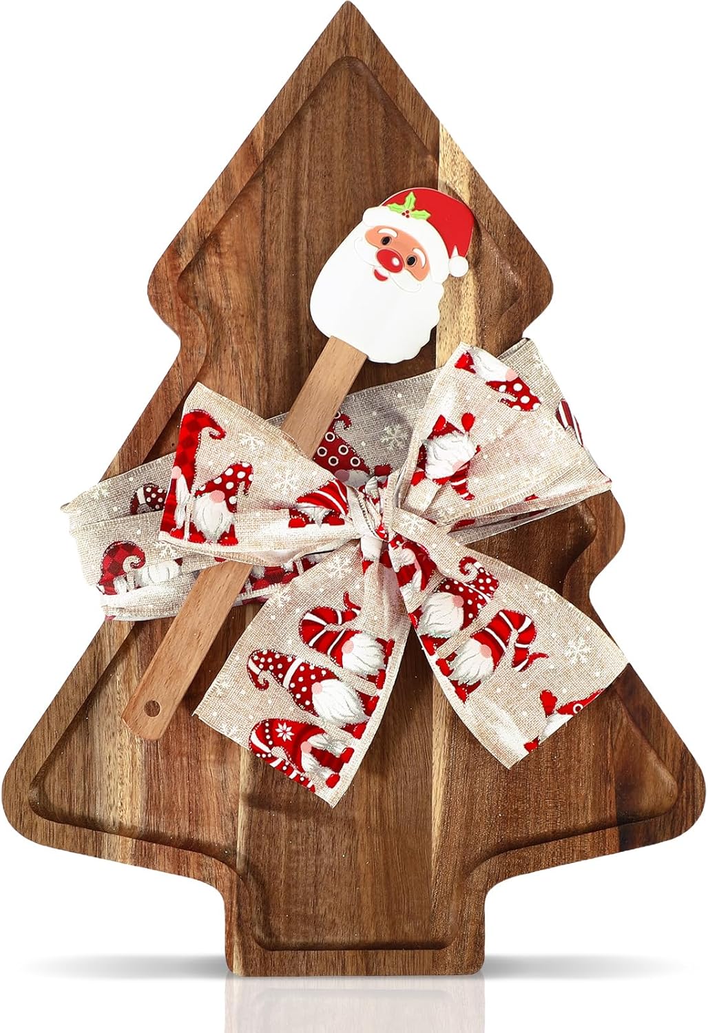 Funnymoom Christmas Cutting Board Gift Christmas Tree Cutting Board with Santa Shaped Scraper and Ribbon Charcuterie Boards Wooden Serving Tray for Cheese Fruit Bread Salad Vegetables Snack Dessert