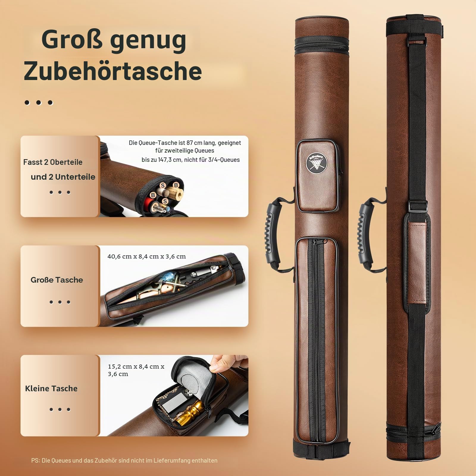 Adhafera Billardqueue-Koffer 2x2 Hard Pool Stick Case aus Kunstleder Billard Zubehör