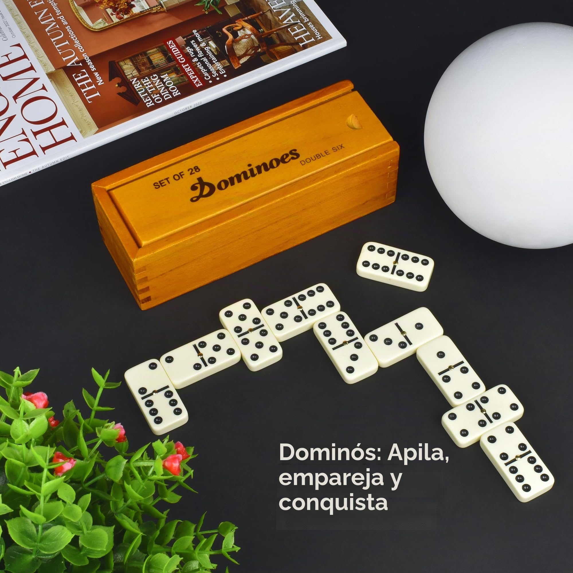 Queensell Juego de dominó para adultos - Dominó - Juegos de mesa clásicos, juegos familiares dobles de 6 dominó para niños y adultos - Juego de dominó estándar doble seis 28 azulejos con caja de