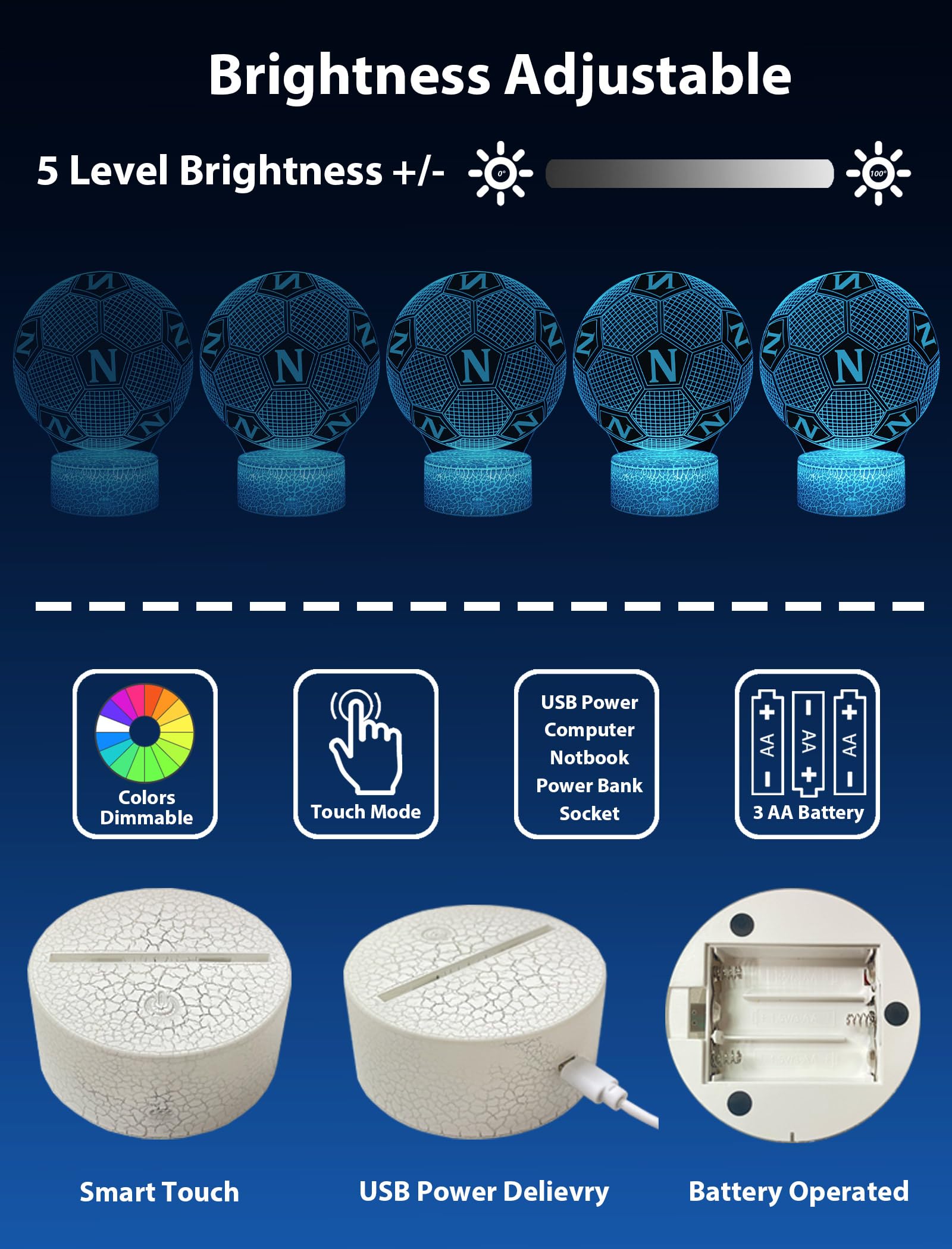 Magiclux Luce Notturna Calcio per Bambini, Regali per Tifoso, Telecomando 16 Cambia Colore Dimmerabile, Lampada da Scrivania per Camera