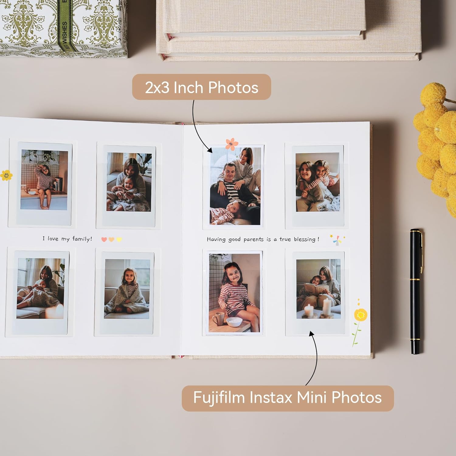 112 Pockets Instax Mini Photo Album For 2x3 Pictures, Linen Hardcover Polaroid Photo Album With Writing Space, Polaroid Album Book For Fujifilm Instax Mini Instant Camera (Beige)