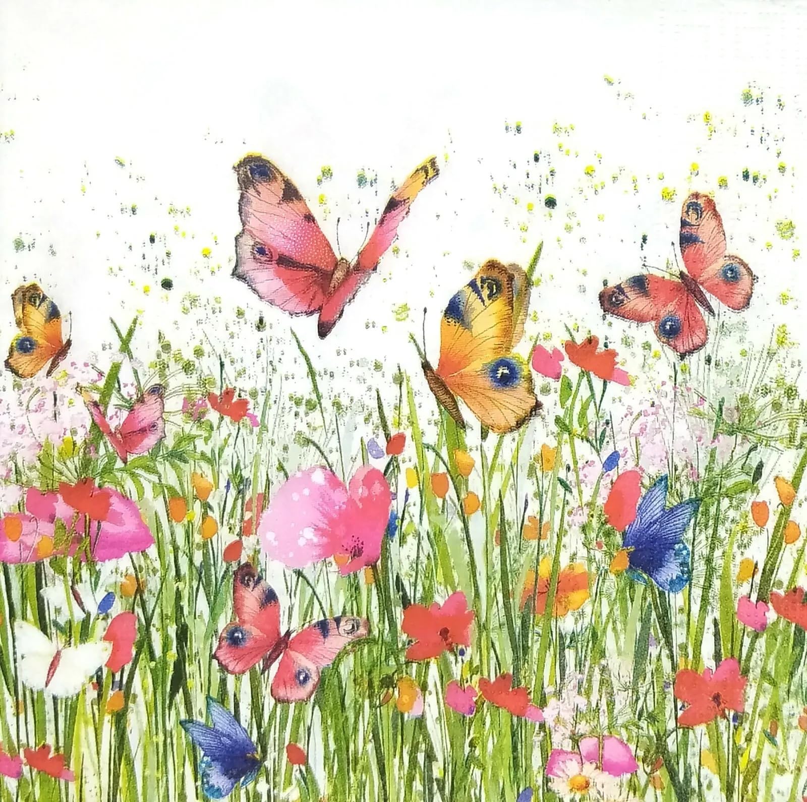 Set of 2 Individual Decoupage Paper Party Napkin Wild Flowers Meadow Watercolor Decor Luncheon Napkins for a Birthday Holiday, Wedding, Cocktail Party