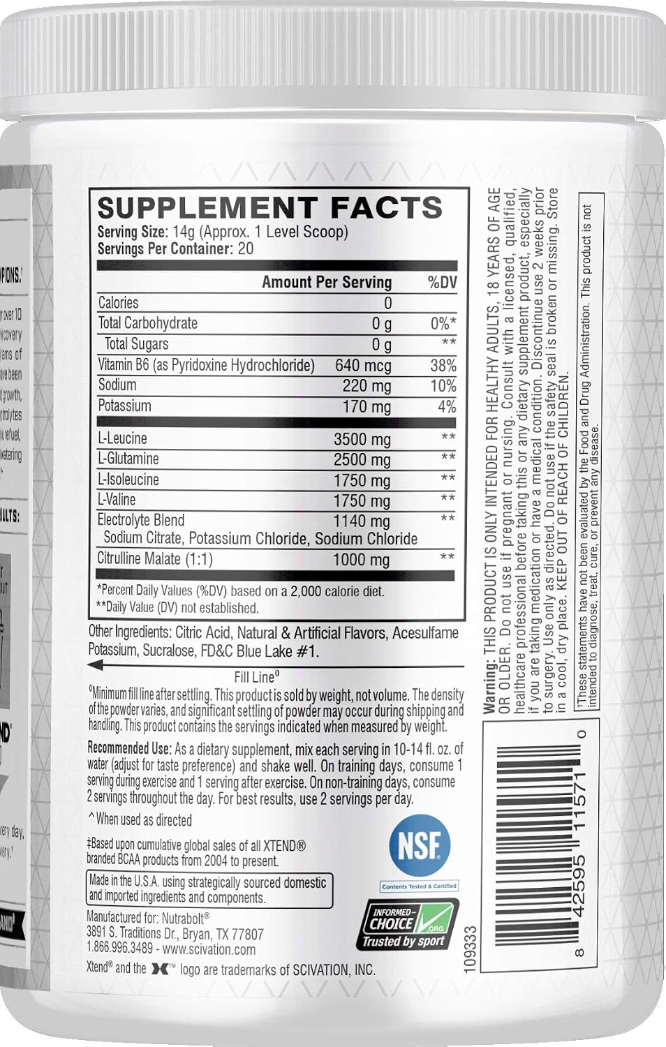 Xtend Original BCAA Powder Blue Raspberry Ice | Sugar Free Post Workout Muscle Recovery Drink with Amino Acids | 7g BCAAs for Men & Women | 20 Servings