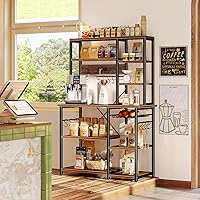 Vista 2 de SUPERJARE Estante Grande de Panadería con Tomas de Corriente, Soporte para Microondas de 6 Niveles, Barra de Café con 12 Ganchos en Forma de S