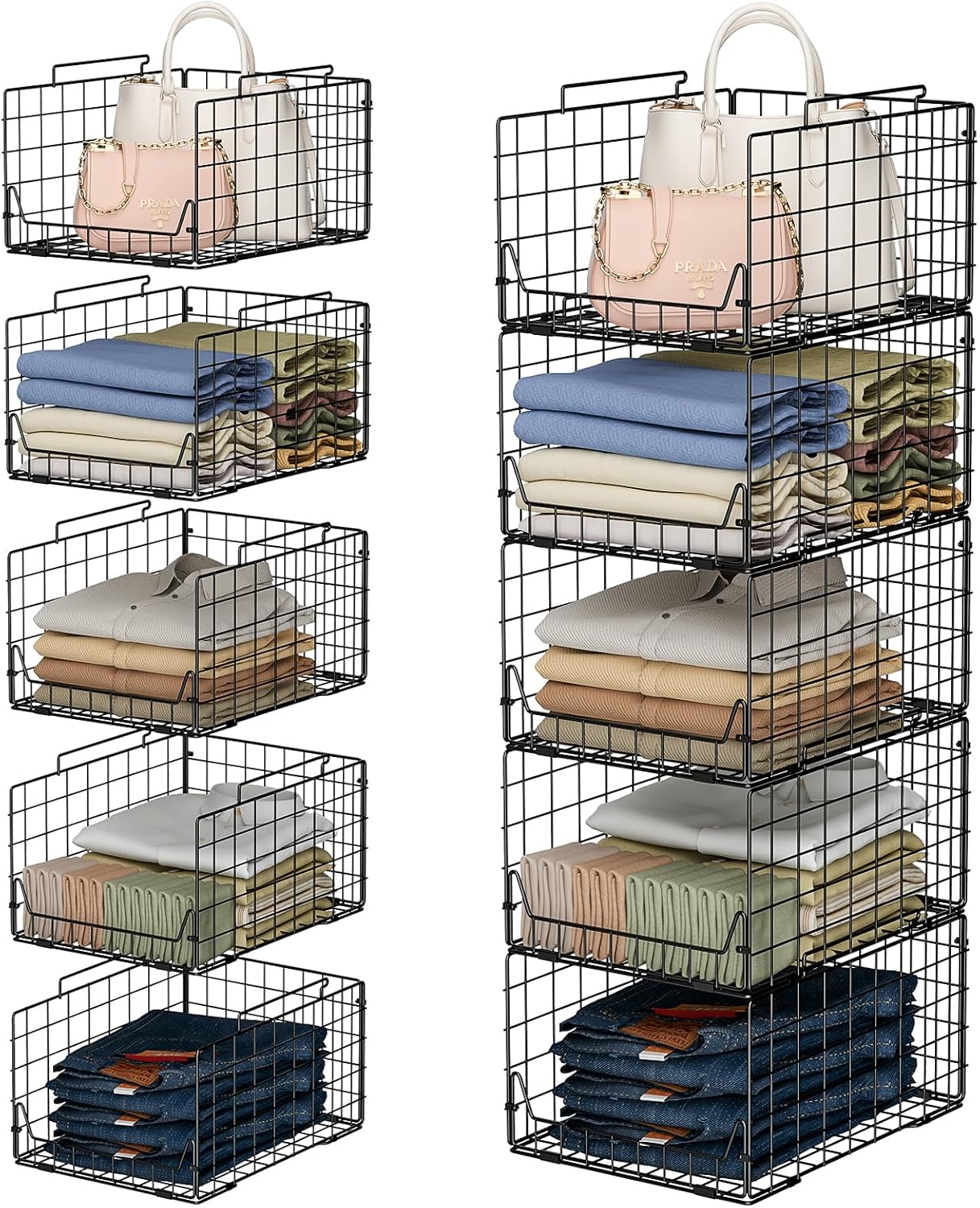 5-Tier Stackable Closet Organizer Shelf – Foldable Metal Storage Bins for Clothes, Sweaters & Towels | Stylish Black Wire Baskets for Bedroom, Wardrobe, Dorm or Entryway 5-Tier Stackable Closet Organizer Shelf – Foldable Metal Storage Bins for Clothes, Sweaters & Towels | Stylish Black Wire Baskets for Bedroom, Wardrobe, Dorm or Entryway