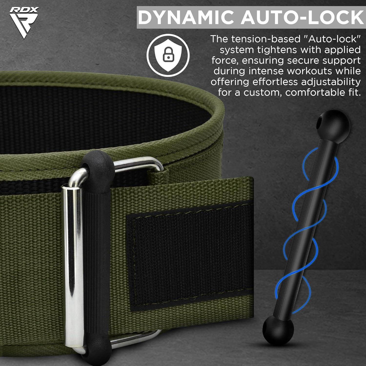 RDX Weight Lifting Belt - AUTO LOCK 4” Premium Adjustable Gym Belt for Olympic Cross Training - Support for Men Women Functional Fitness Workout - WOD Powerlifting Bodybuilding Weightlifting Deadlift - Image 3