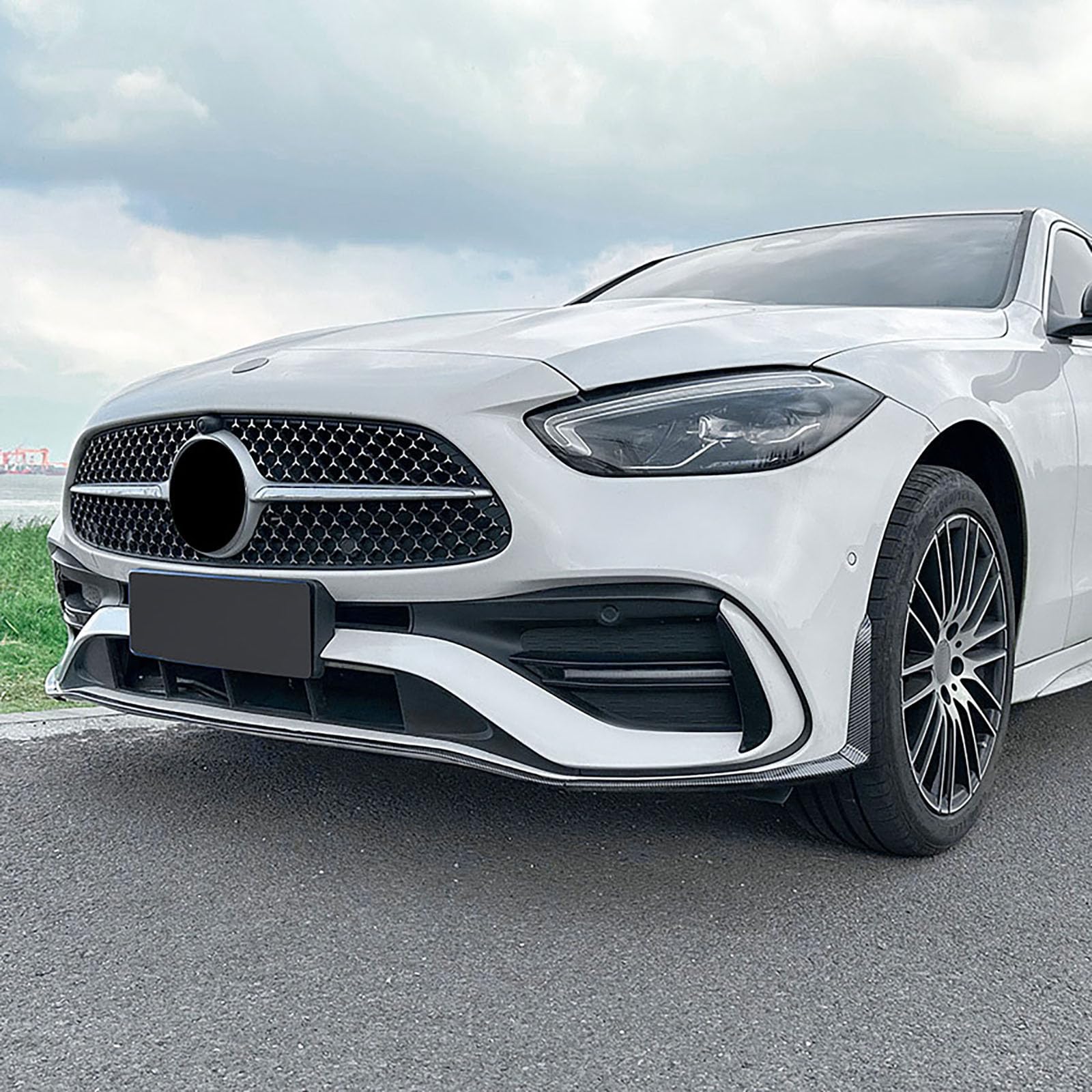 Kompatybilny z Mercedes-Benz C-Class W206, S206, C200, C260, C43, AMG 2023+, przedni spojler, zestaw do stylizacji samochodu, akcesoria zewnętrzne, wygląd włókna węglowego