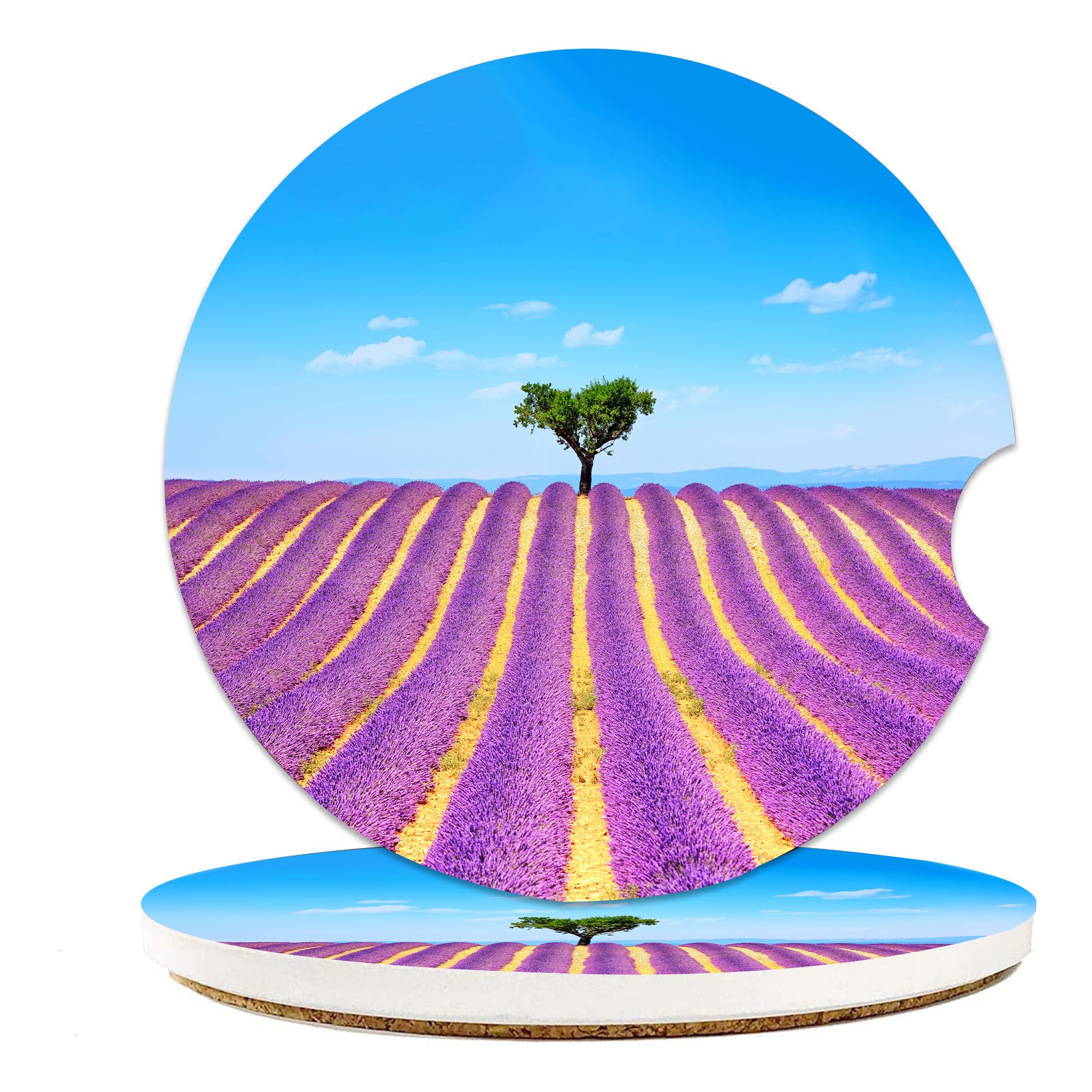 Car Cup Holder Coasters- Lavender Blooming Tree 2 Pack Cup Coasters Car Accessories Interior Aesthetic for Men Women