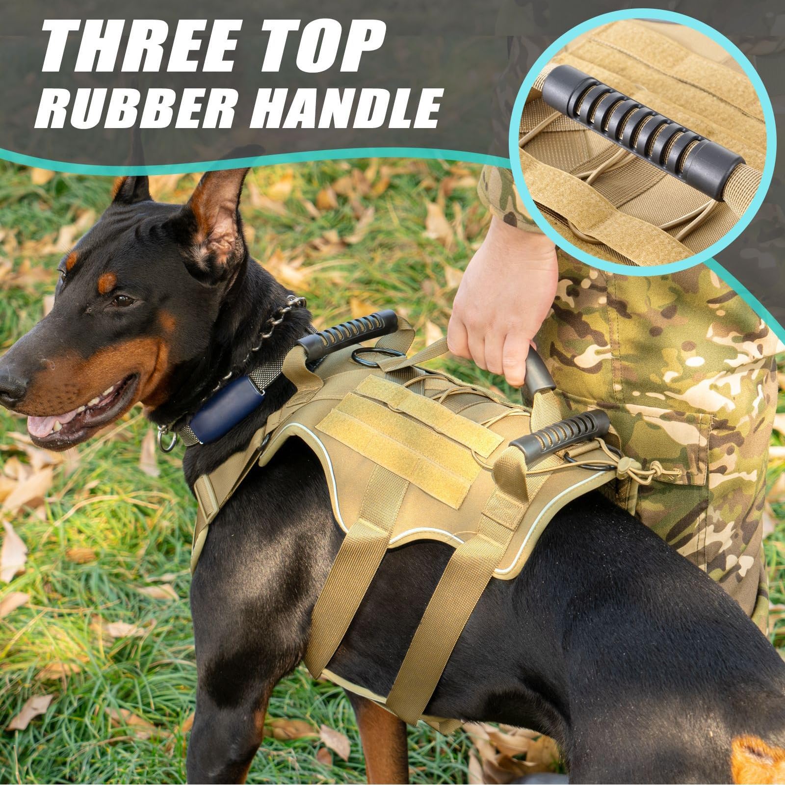 Pettorina Tattica per Cani, Pettorina Militare Gilet Regolabile, Air Mesh Pettorina per Cani Catarifrangente Non-Pull Imbracatura con 1 Impugnatura Comoda E Set di Sistema Molle,Verde,XL