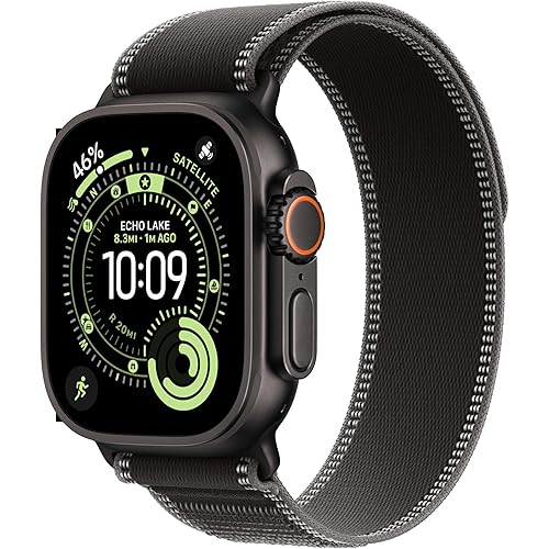 Apple Watch Ultra 3 [GPS + Cellular 49mm] Running & Multisport Smartwatch w/Rugged Titanium Case w/Black/Charcoal Trail Loop - M/L. Satellite Communications, Advanced Health & Fitness Tracking