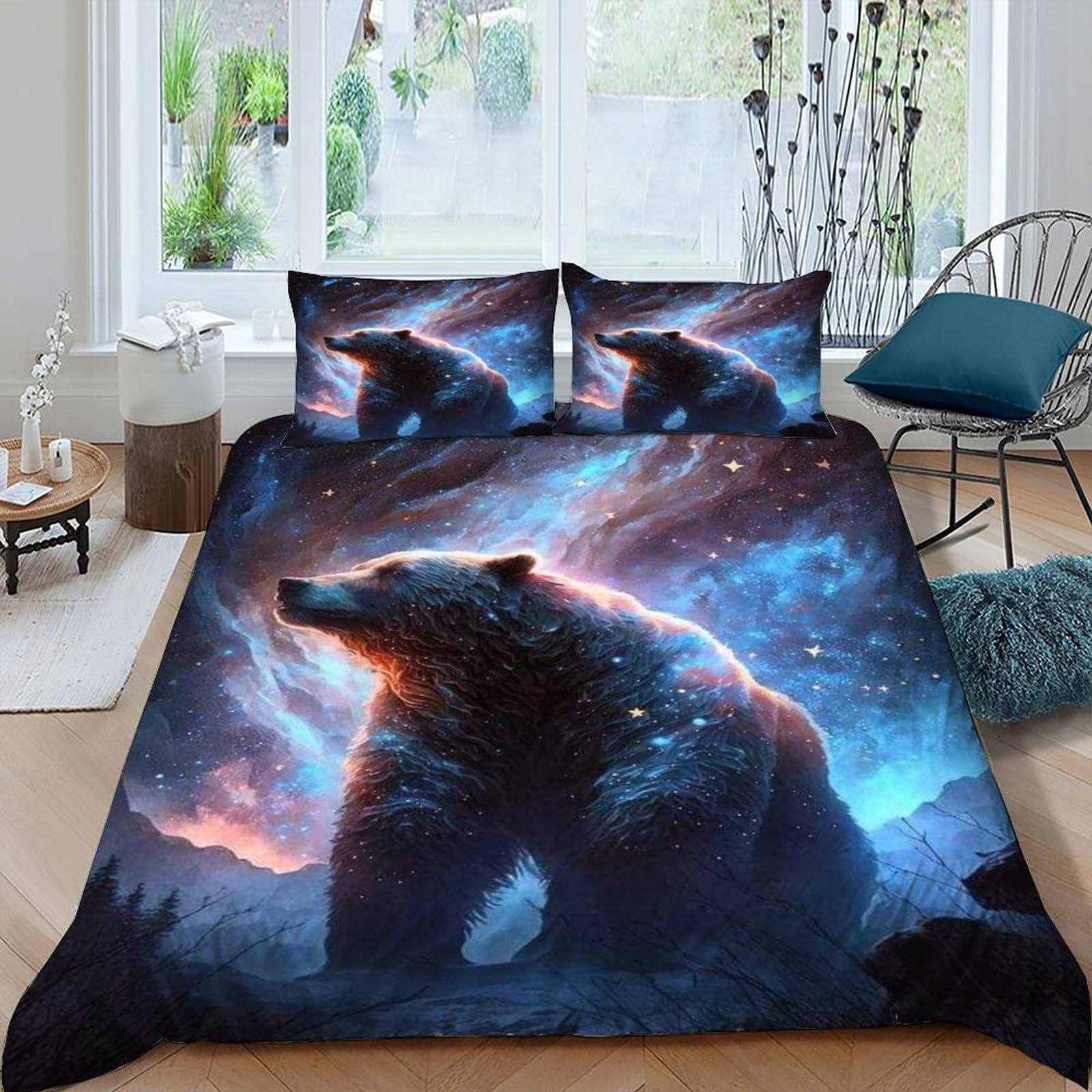 Bear Galaxy Bedding Set Theme Bedspread Animal Theme Marine Animal Duvet Cover Set Chic Breathable Quilt Cover Universal for All Seasons Pillowcase King（220x240cm）