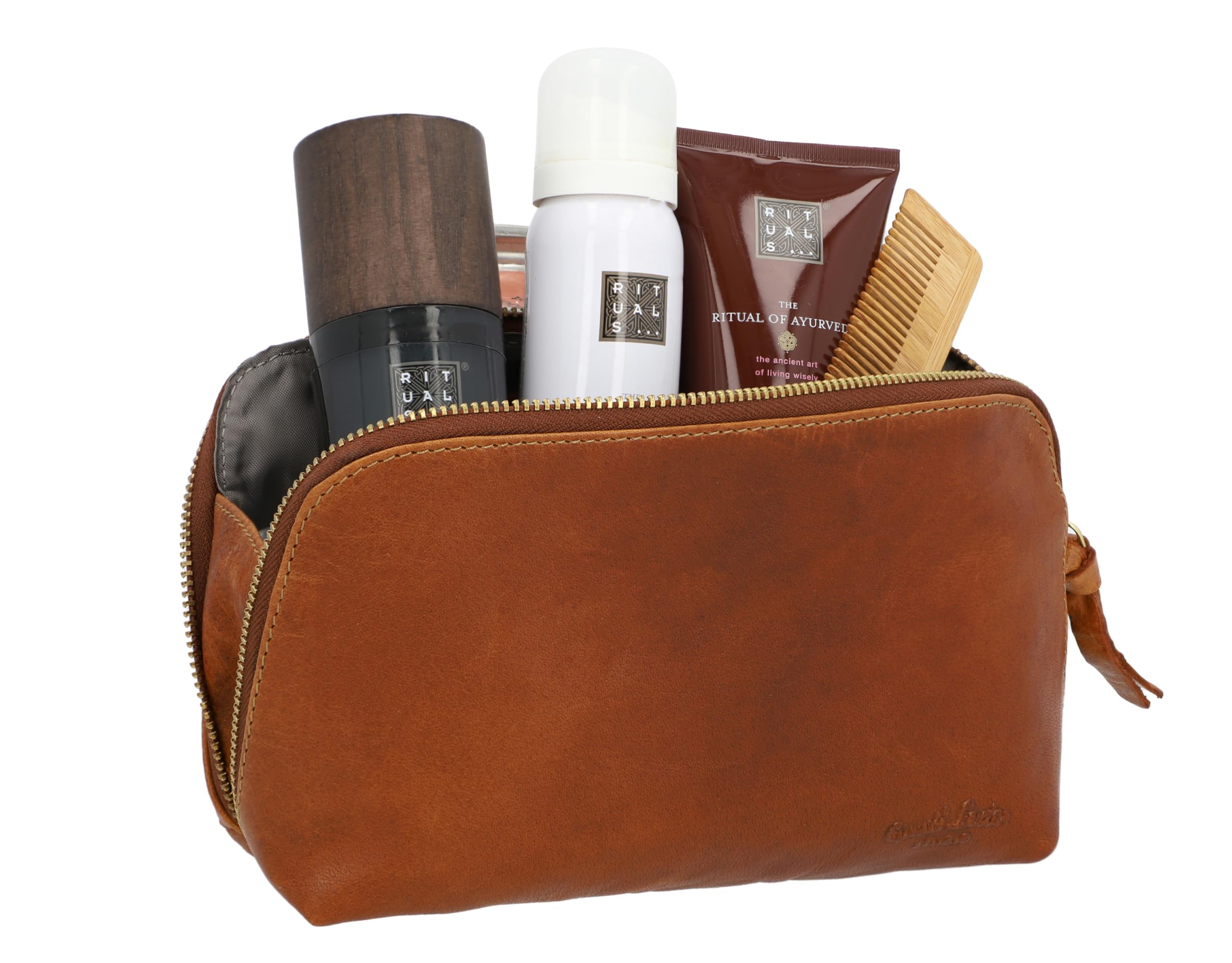 Gusti Neceser De Cuero para Mujer Eli – Neceser para Hombre De Cuero – Bolsa De Aseo Compacta De Cuero De Búfalo Beauty Case Marrón para Viajes Y Uso Diario