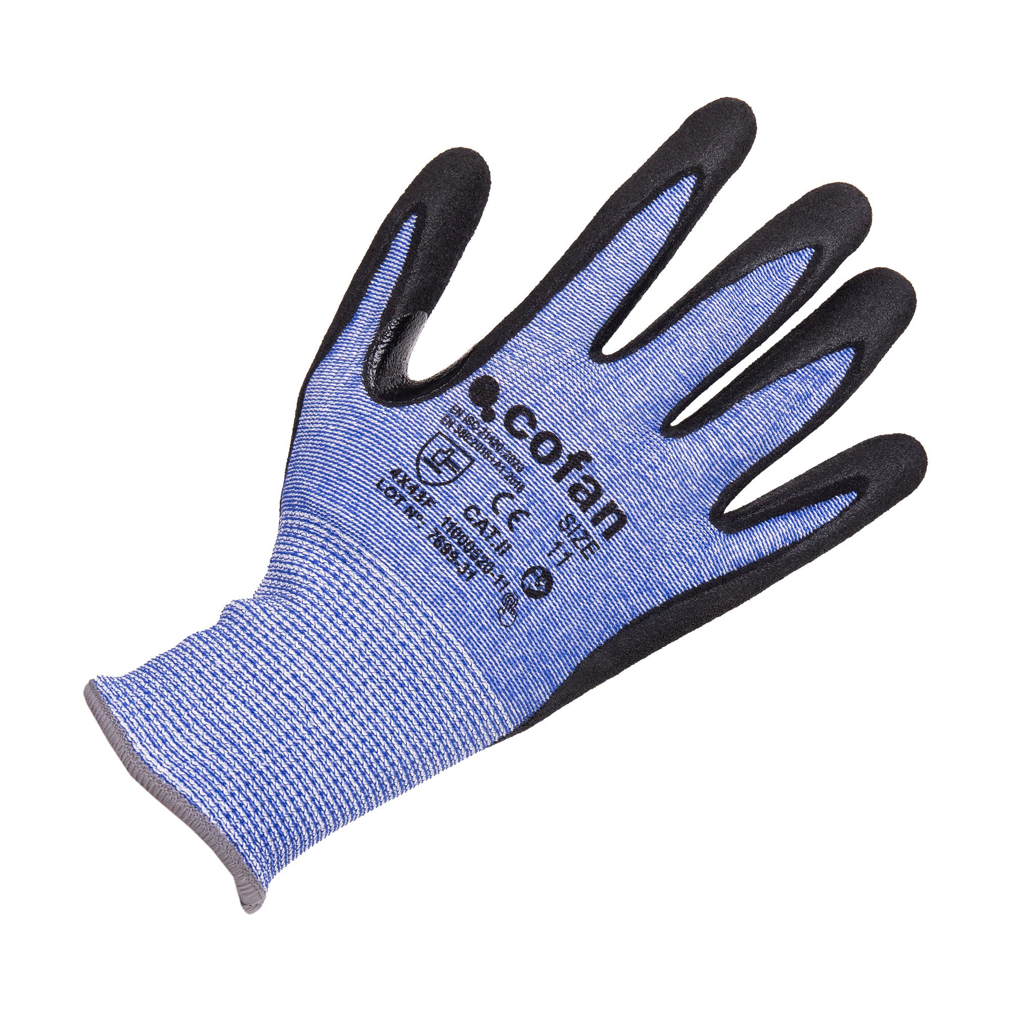 Cofan Guantes Anticorte HPPE Nitrilo Sandy Coating, Agarre Seco y Húmedo, Pack de 12 Pares de Guantes, De Conformidad con EN 388:2016, Nivel F, Galga 13, Talla 6 hasta la 11 (12, Talla 6)