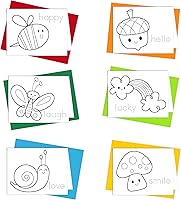 Vista 1 de Tarjetas para colorear: Happy Go Lucky Stationery Juego de 6 tarjetas para que los niños coloreen y practiquen la escritura de cartas, 100%