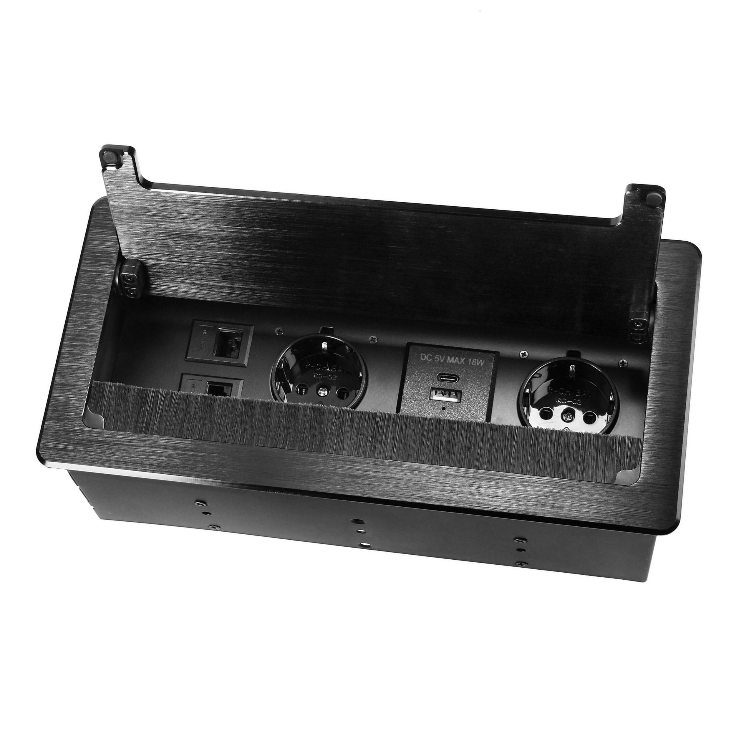 Wysuwane gniazdko do zabudowy, 2 sztuki, USB, LAN Internet, odlew ciśnieniowy, miękka klapa