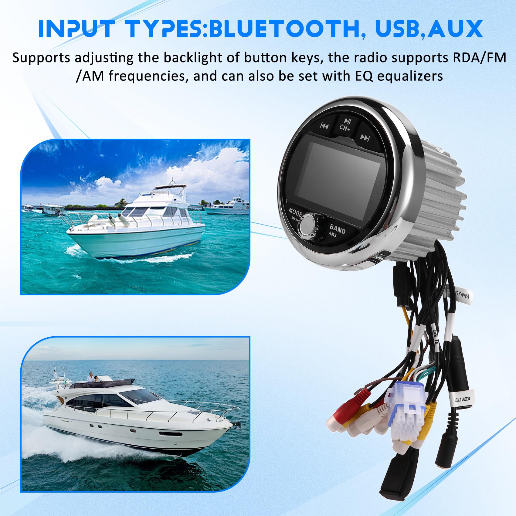 Radio Stereo Marina Impermeabile Liwogi - AM/FM, Bluetooth, USB, Per Barche E Yacht